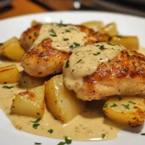 CHICKEN AND POTATOES WITH GARLIC PARMESAN CREAM SAUCE-receipster.com