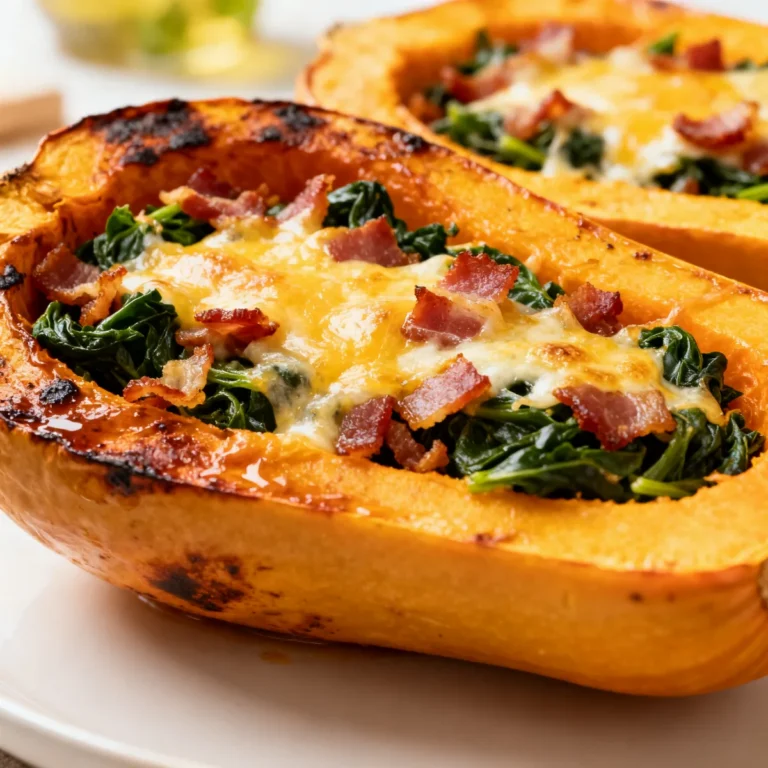Delicious Stuffed Butternut Squash with Spinach, Bacon, and Cheese Recipe