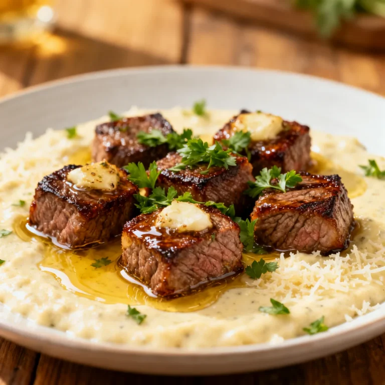 Irresistibly Delicious Garlic Butter Steak Bites with Parmesan Cream Sauce