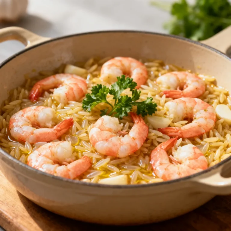 Easy One Pot Garlic Butter Shrimp and Orzo Dinner