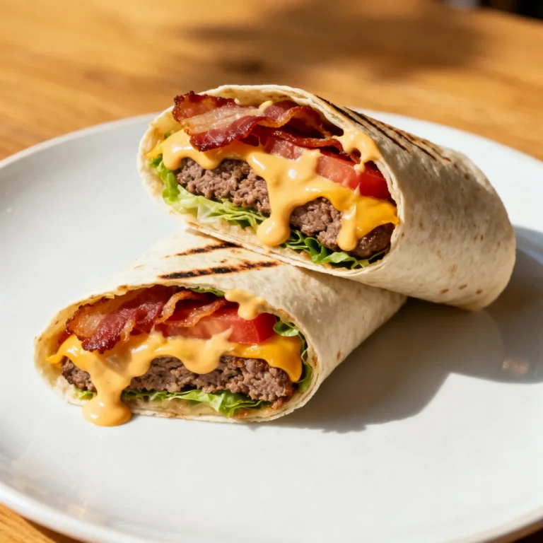 Ultimate Bacon Cheeseburger Burrito with Creamy Cheese Sauce
