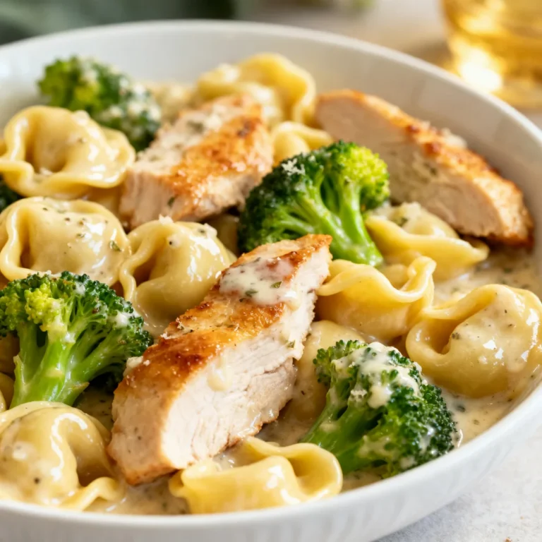 Easy Creamy Garlic Parmesan Tortellini with Chicken & Broccoli