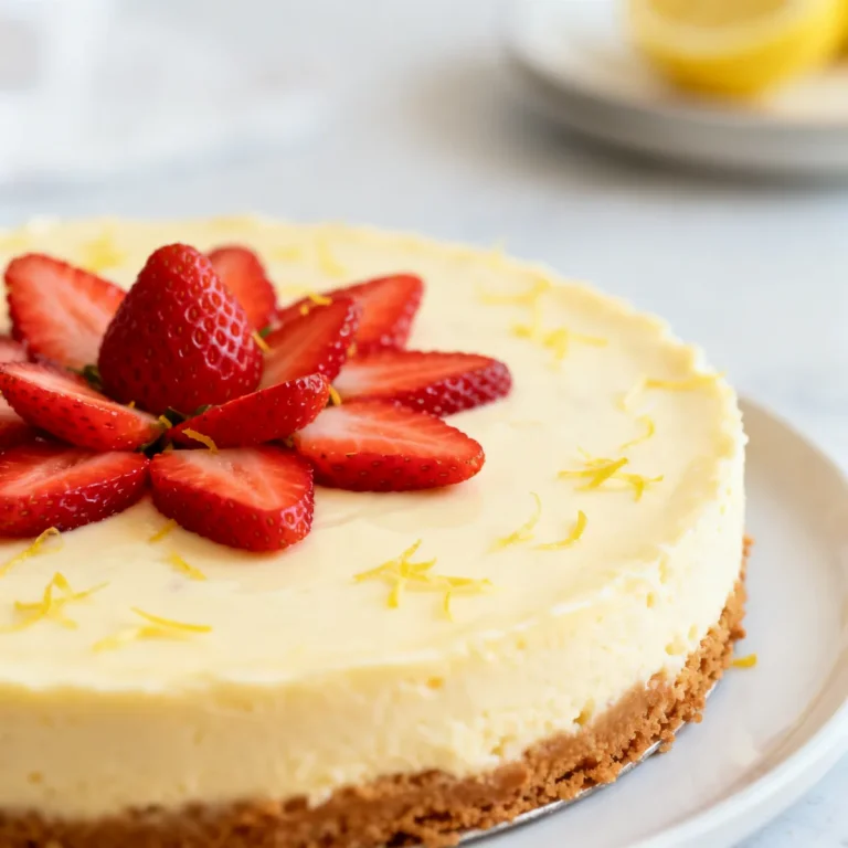 Easy Lemon Strawberry Cheesecake with Creamy Filling