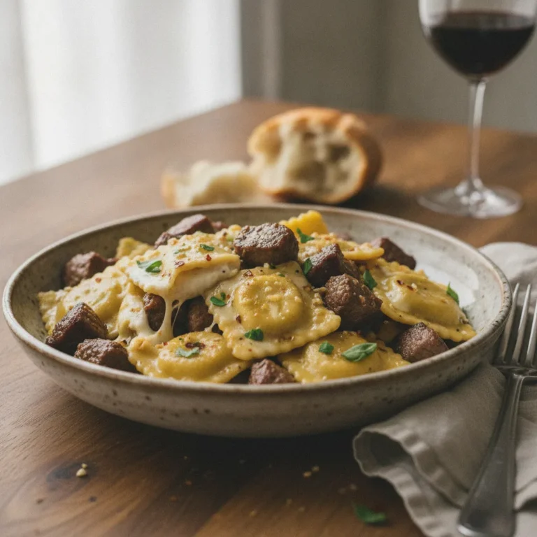 Easy One-Skillet Garlic Butter Steak & Cheese Ravioli