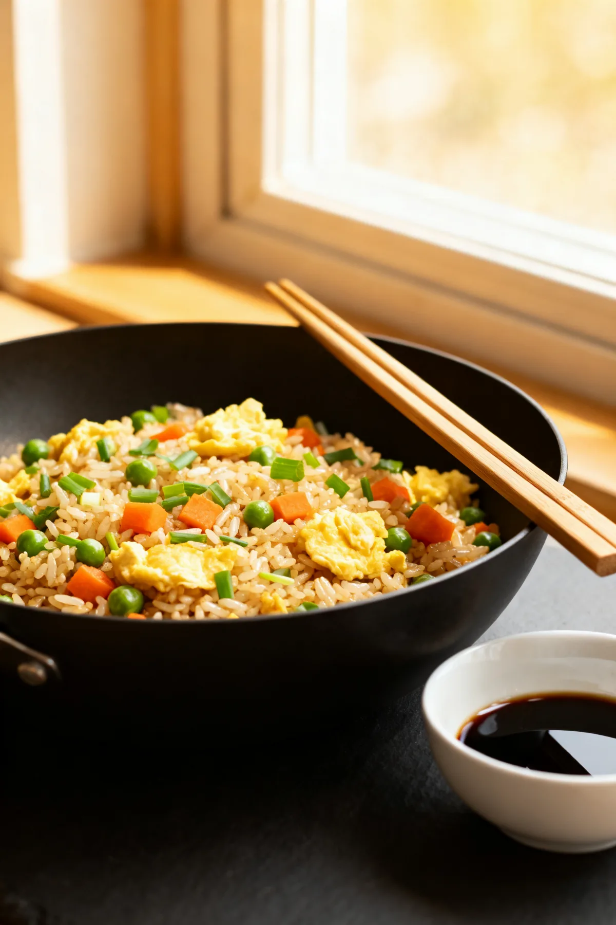 Classic Egg Fried Rice with Peas and Carrots