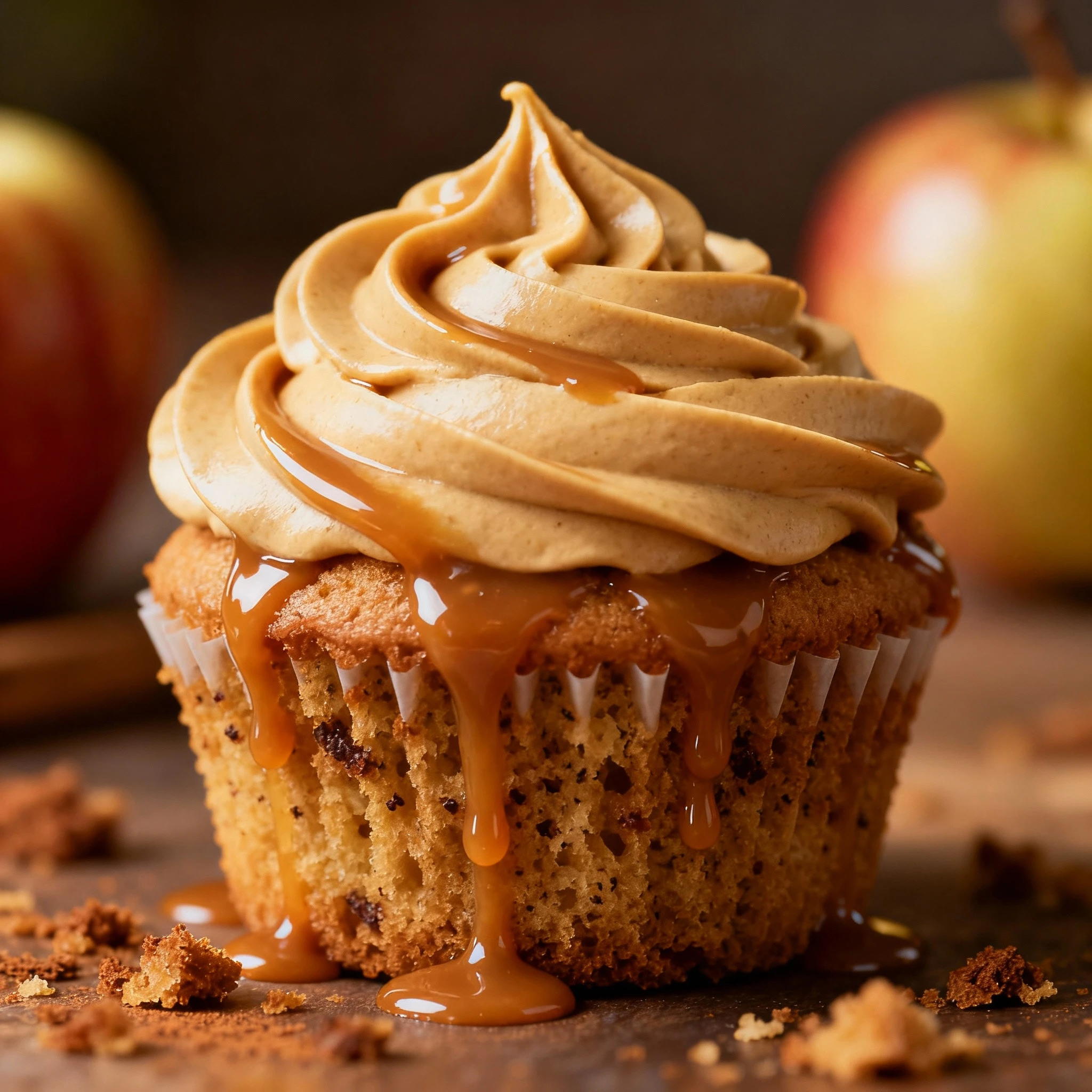 Caramel Apple Cupcakes with caramel frosting finished