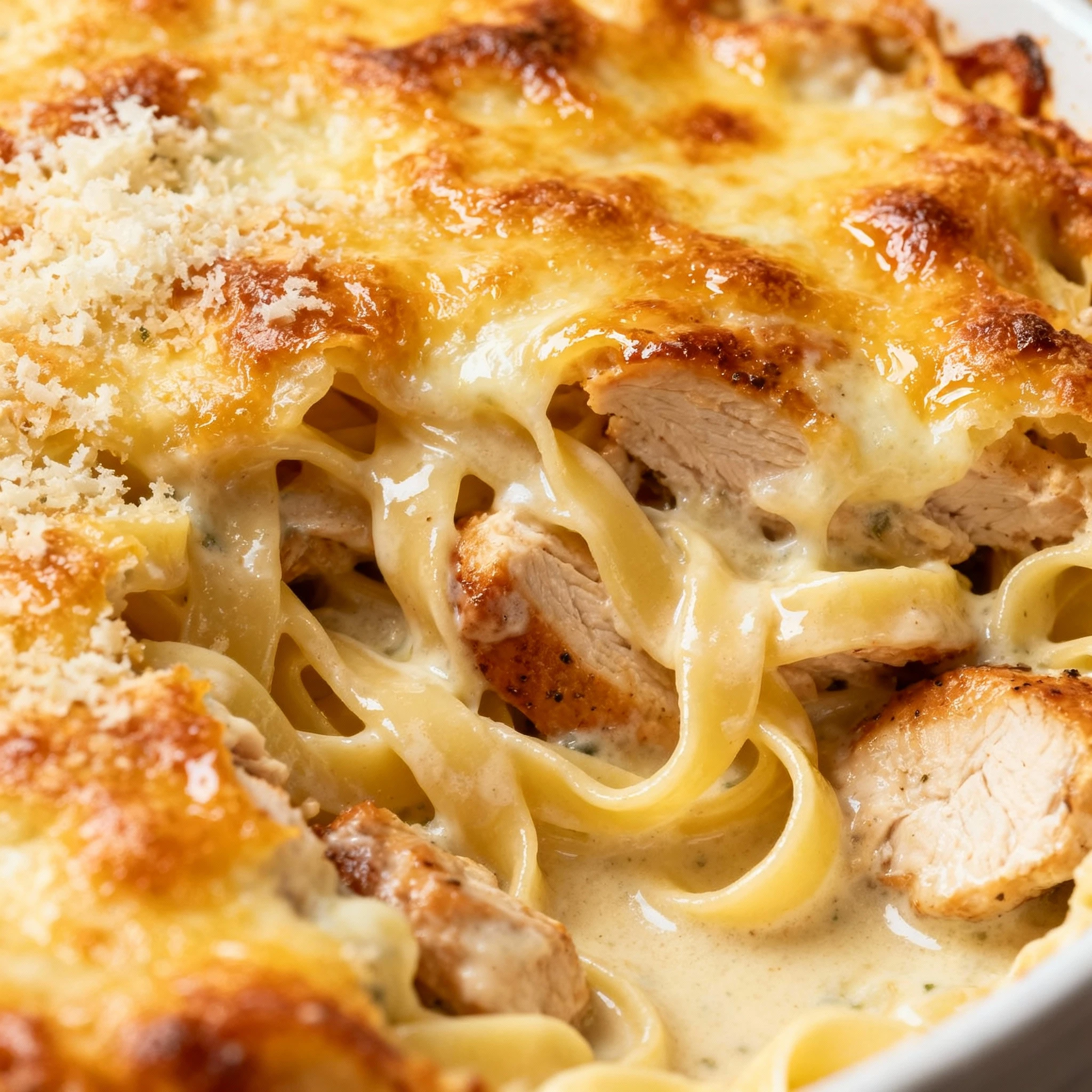 This Chicken Alfredo Bake is sure to bring the whole family to the table finished