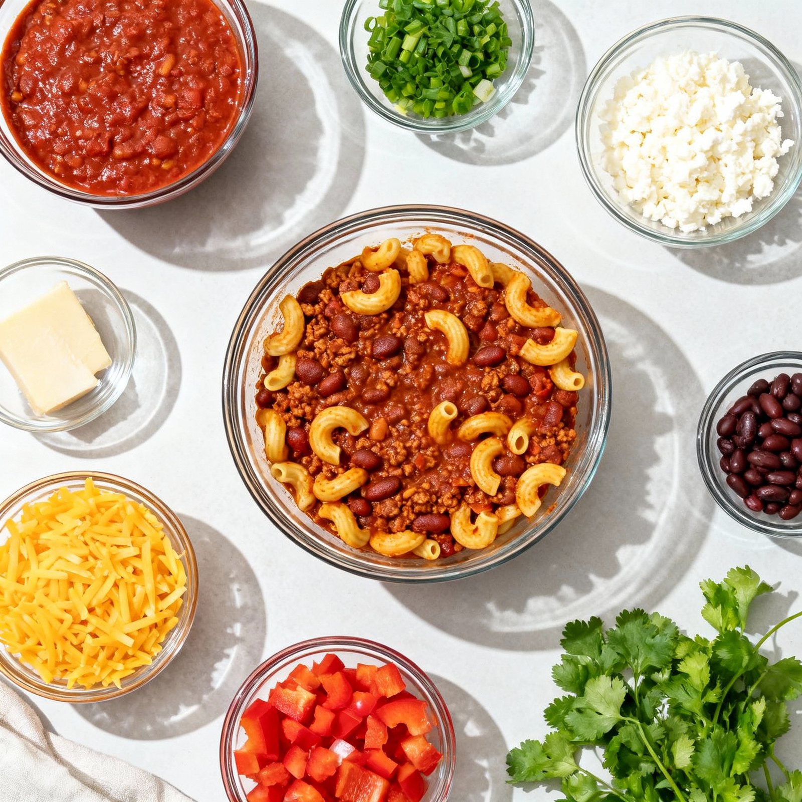 Recipe Title: Two classics in one bowl! This Chili Mac is quick, easy, and oh-so satisfying! ingredients