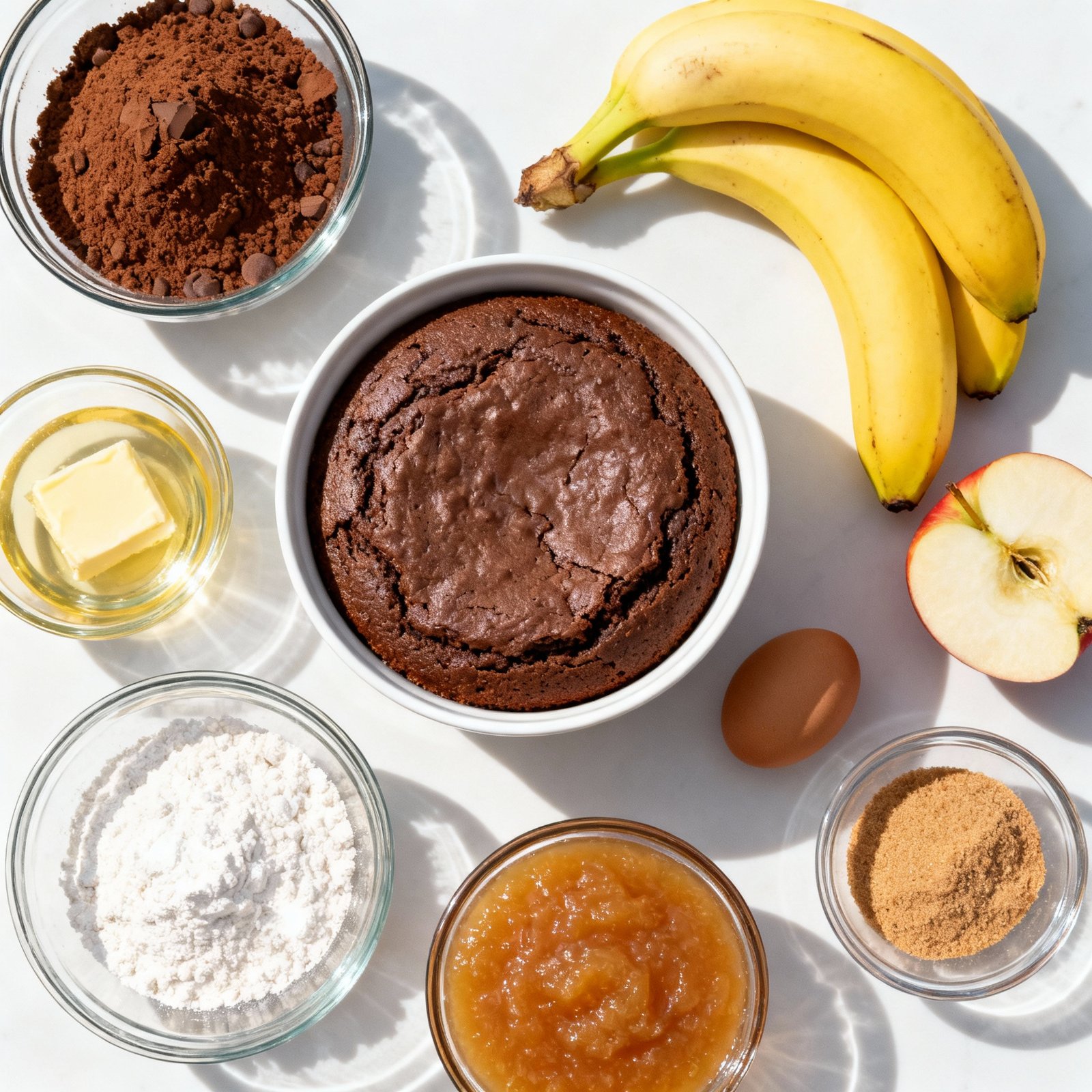 This one-bowl Chocolate Banana Applesauce Cake is made without oil or butter and is perfect for snacking ingredients