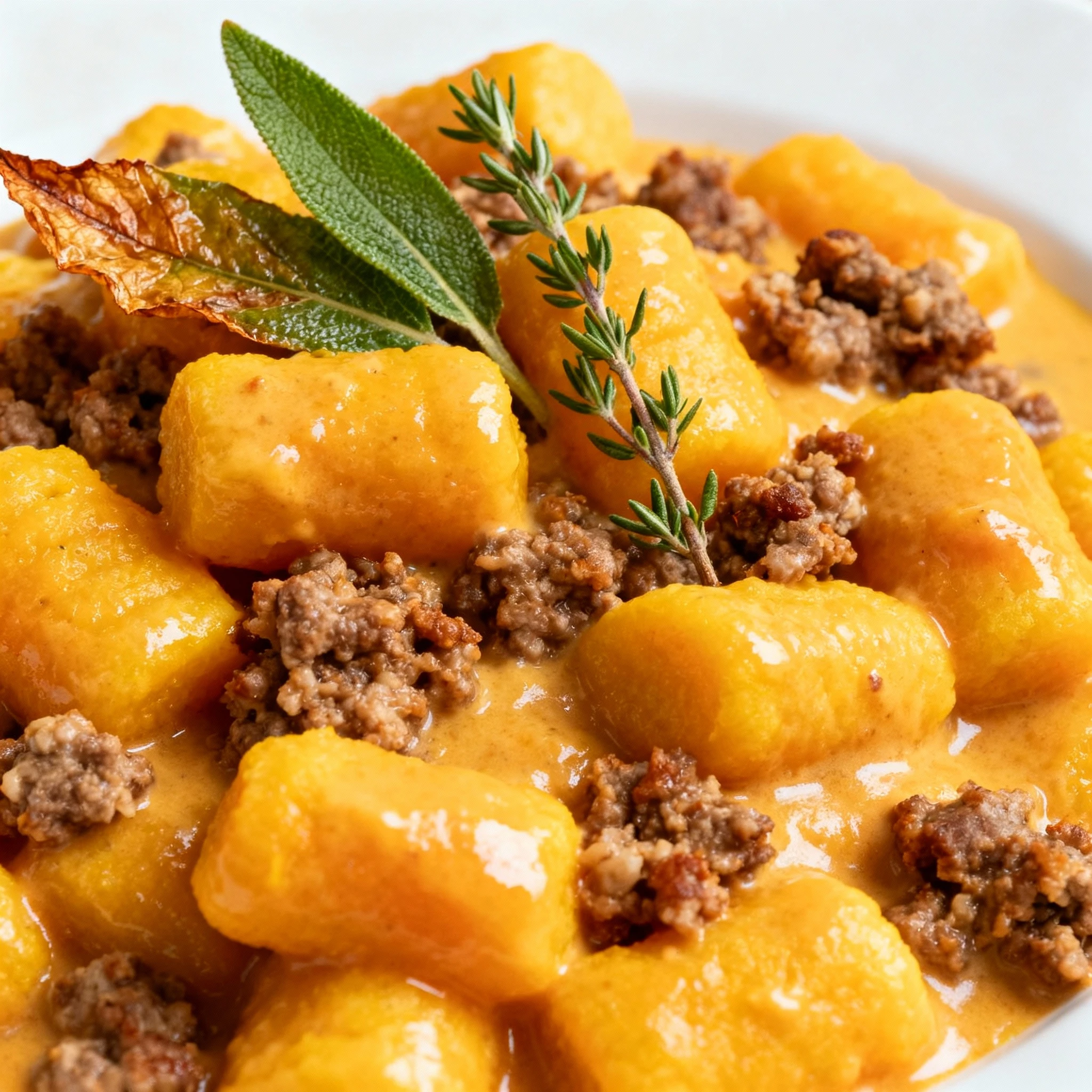 Creamy Butternut Squash Gnocchi with Sausage, Thyme, and Sage finished