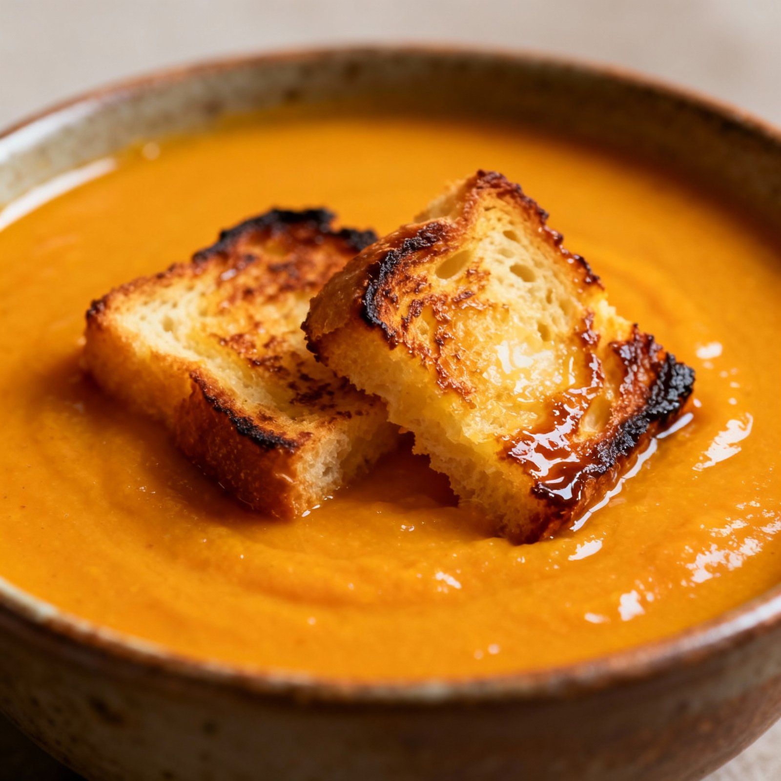 Homemade Pumpkin Soup And Grilled Cheese Croutons finished