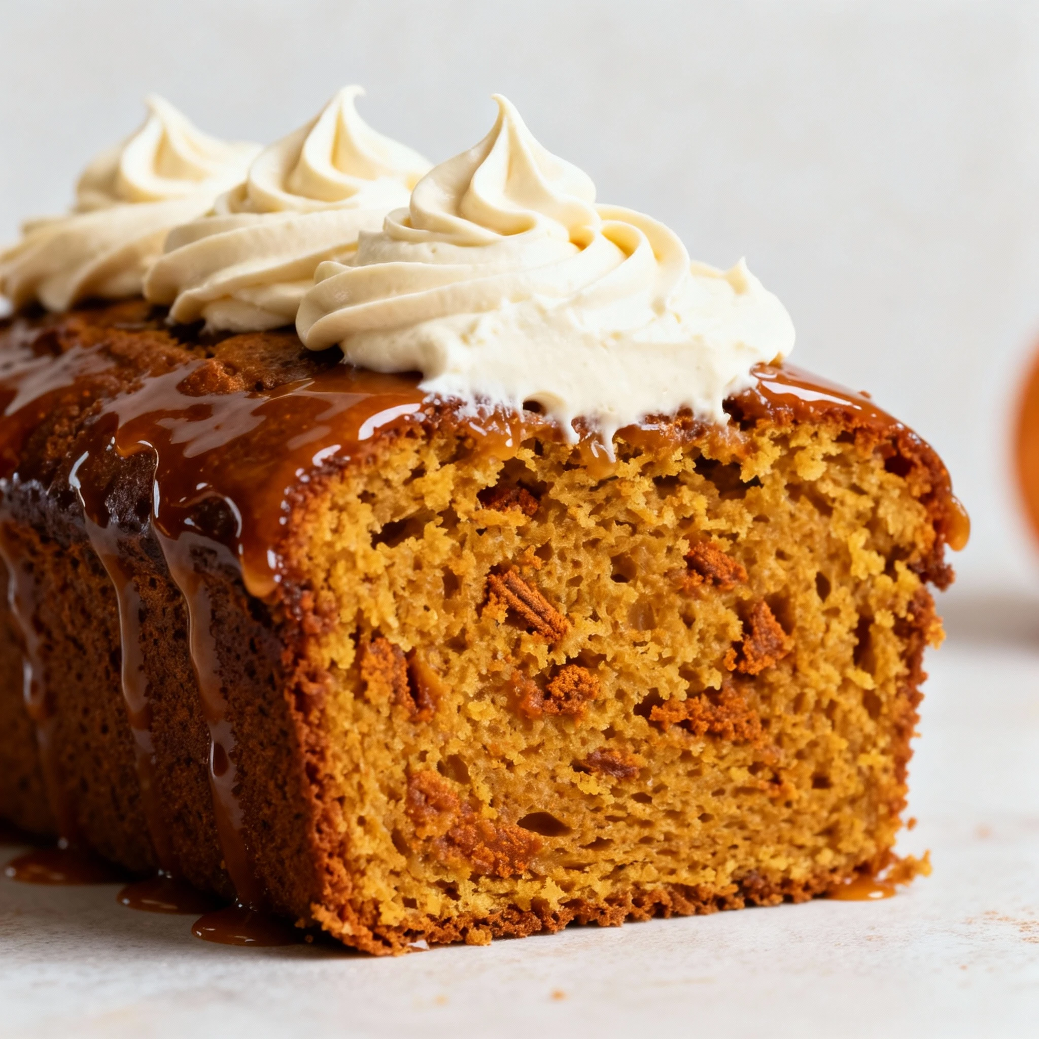 This delicious Pumpkin Loaf recipe is moist, perfectly spiced and topped with decadent cream cheese frosting finished