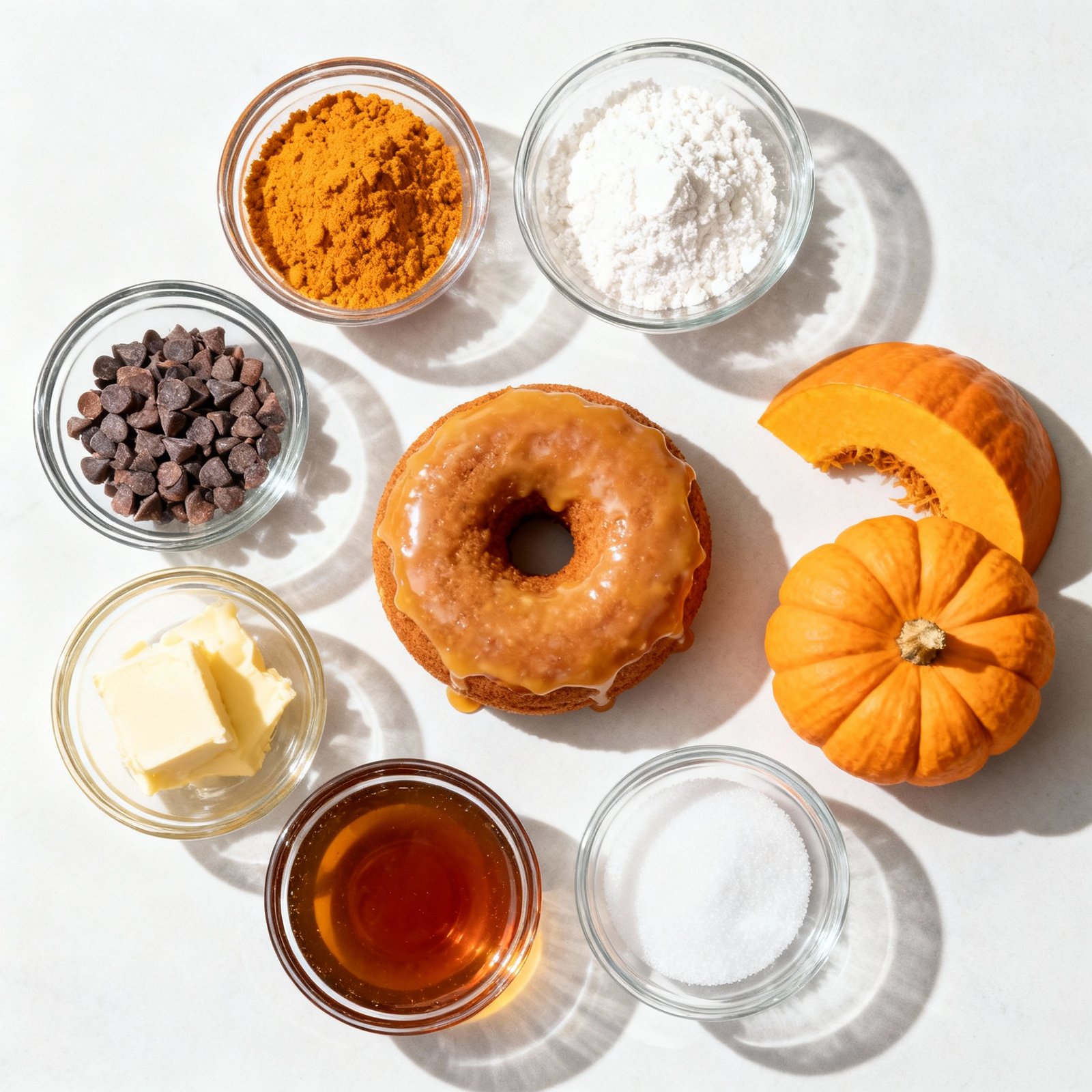 Soft, spiced pumpkin donuts topped with sweet maple glaze ingredients