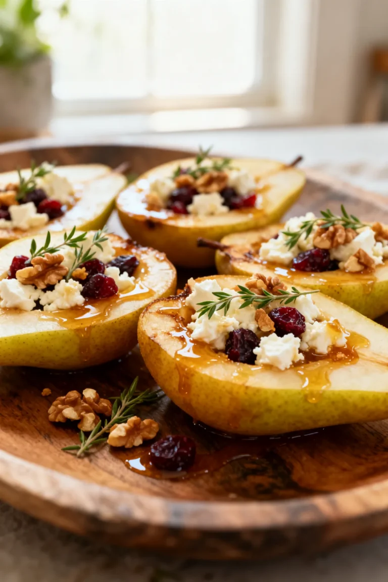 Baked Pears with Feta, Honey and Cranberries