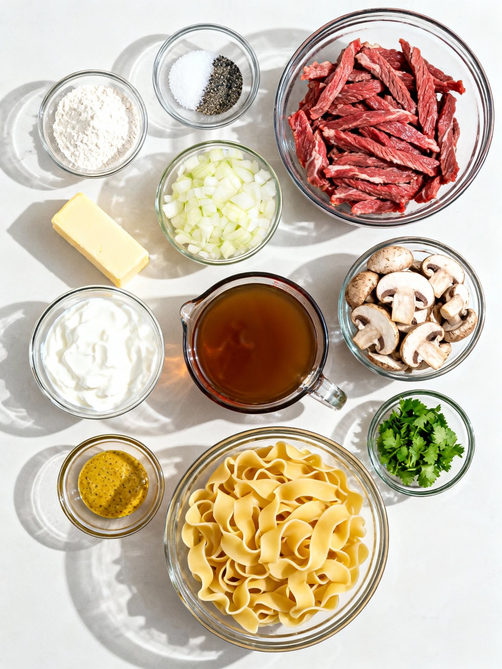 Beef Stroganoff ingredients