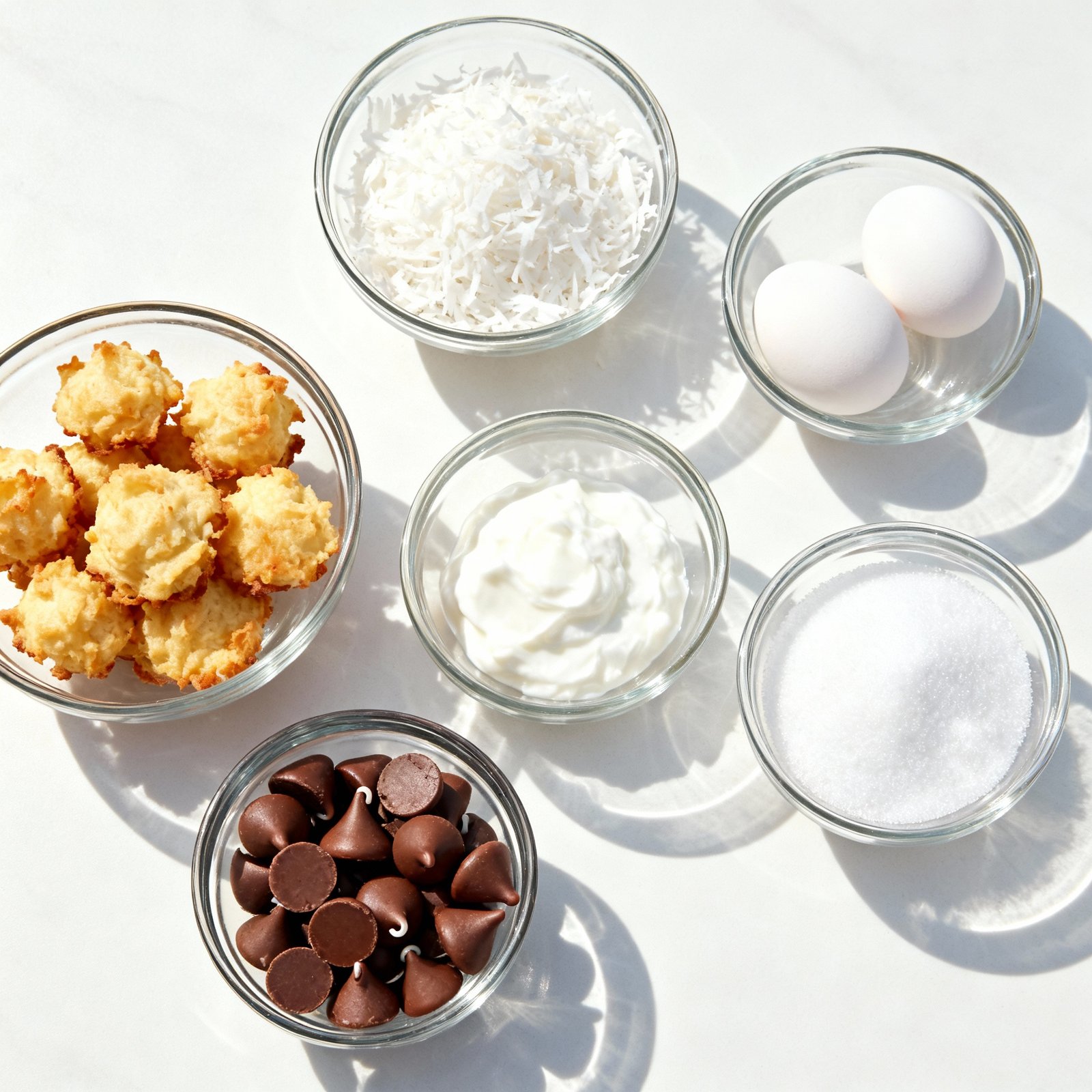 Chewy coconut macaroons topped with chocolate kisses these Coconut Macaroon Blossoms are as cute as they are delicious ingredients
