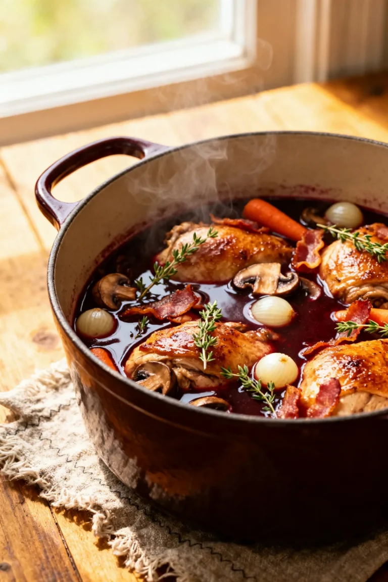 Classic Coq au Vin with Bacon and Mushrooms