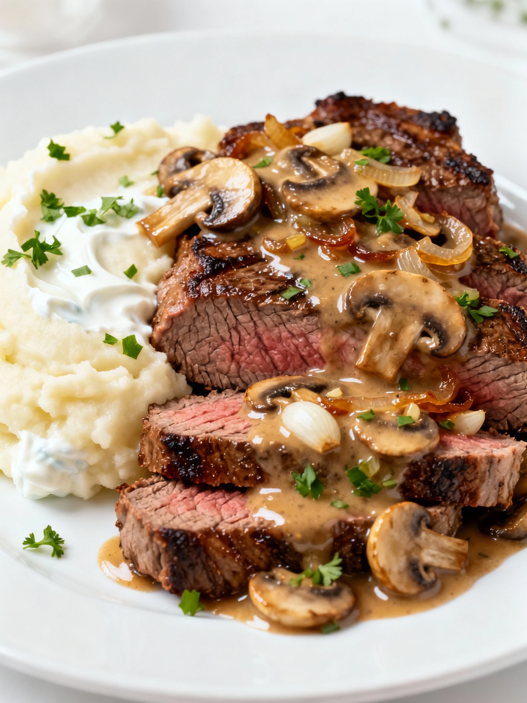 Creamy Mushroom Steak & Mashed Potatoes For ONLY 600 Calories! #recipe #mealprep finished