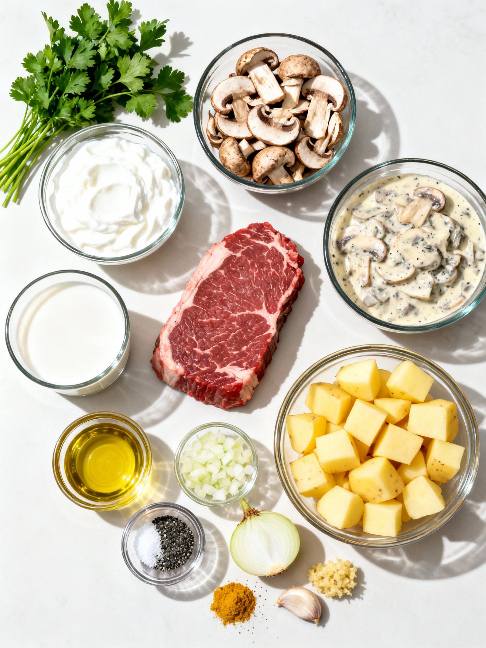 Creamy Mushroom Steak & Mashed Potatoes For ONLY 600 Calories! #recipe #mealprep ingredients
