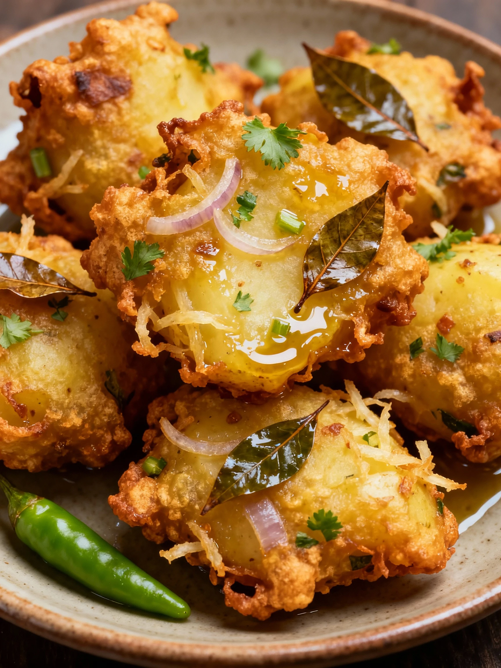 Crispy Potato Onion Fritters | Easy Aloo Pakora Recipe 😍 #shorts finished