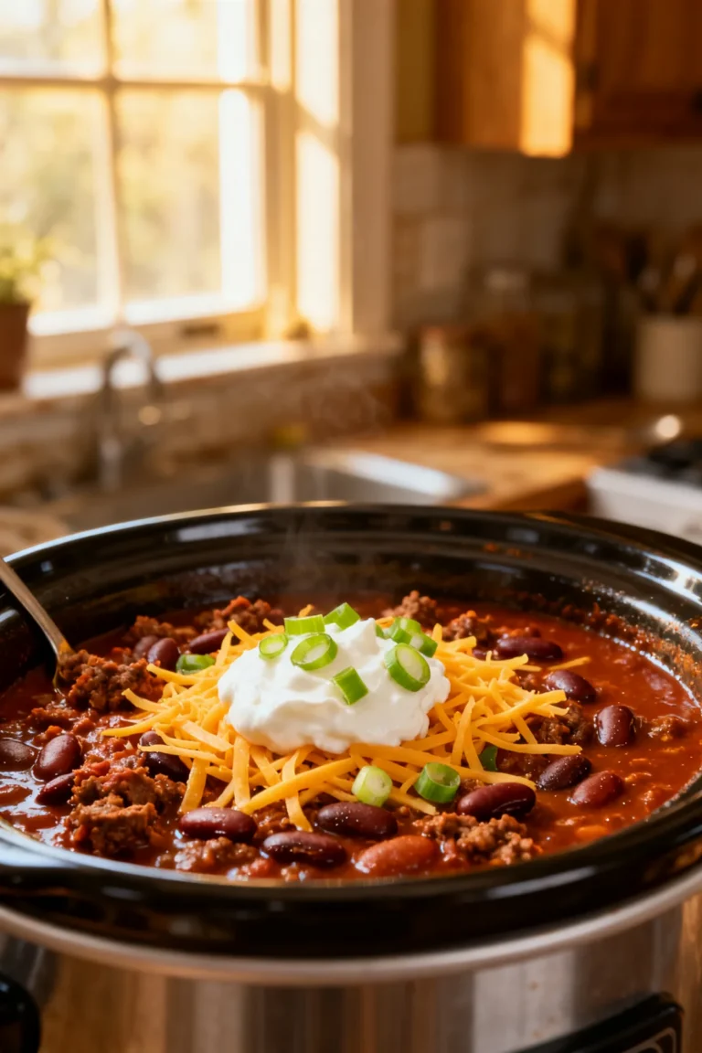 Crockpot Chili with Beef, Sausage and Bacon
