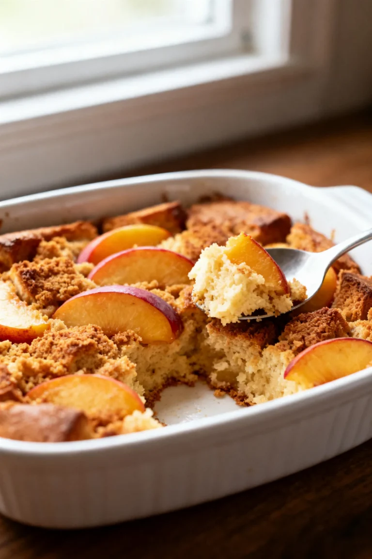 Old-Fashioned Bread Pudding with Peaches