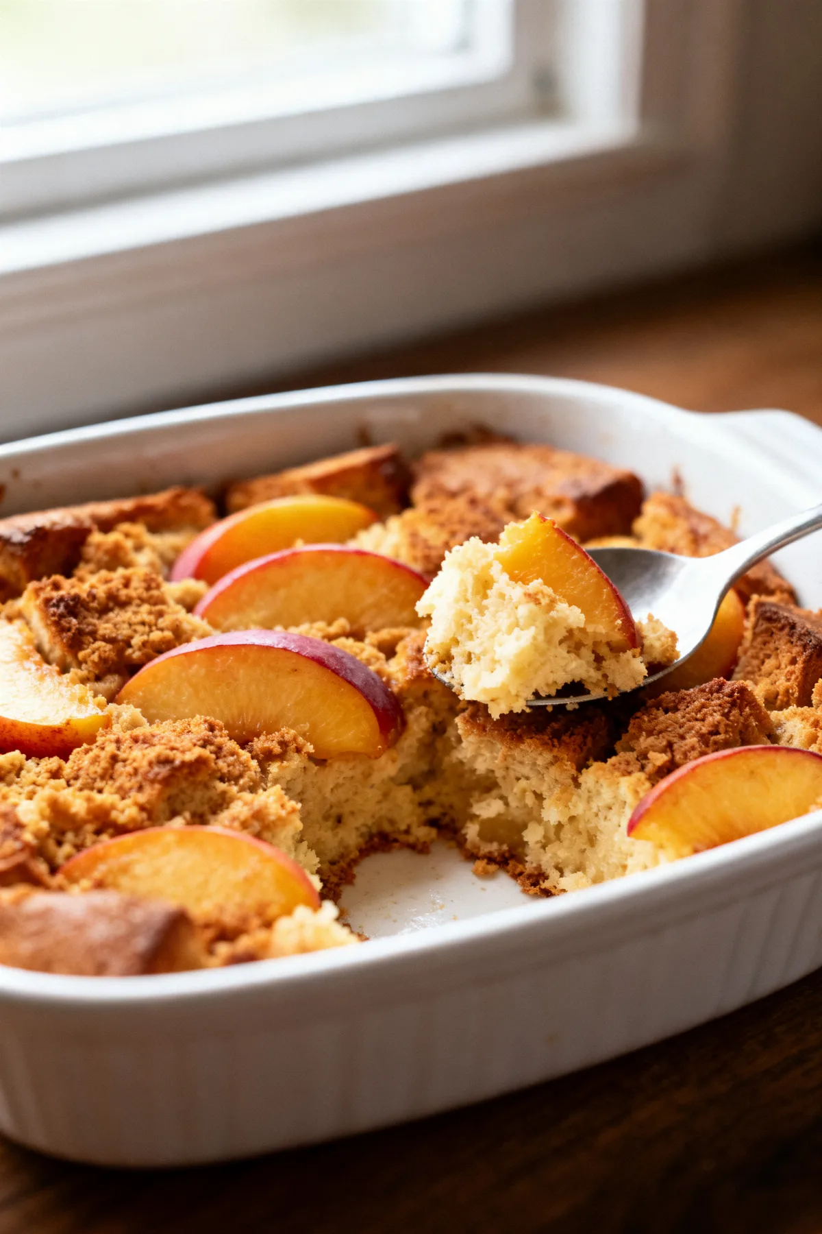 Old-Fashioned Bread Pudding with Peaches