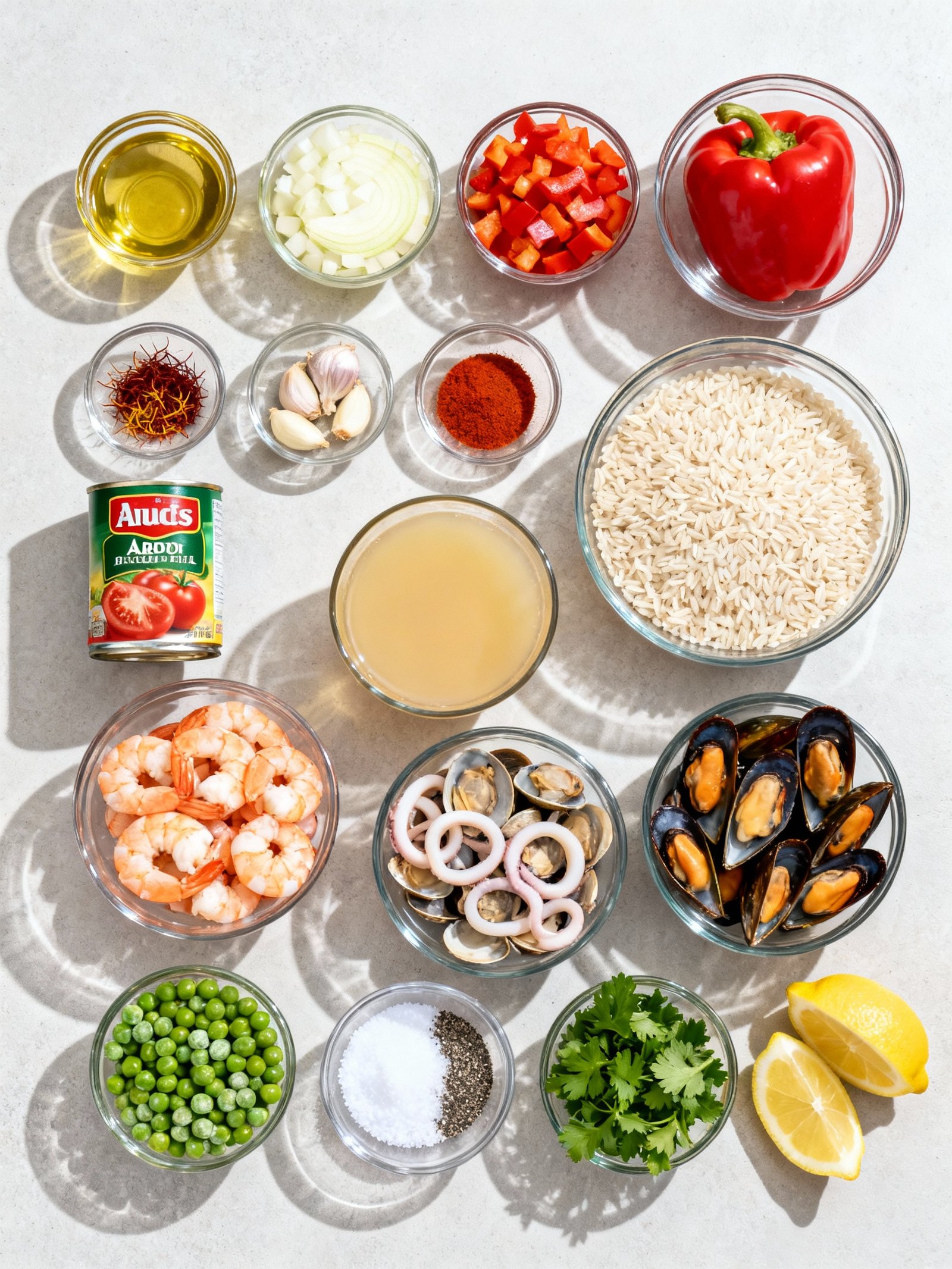 Seafood Paella ingredients