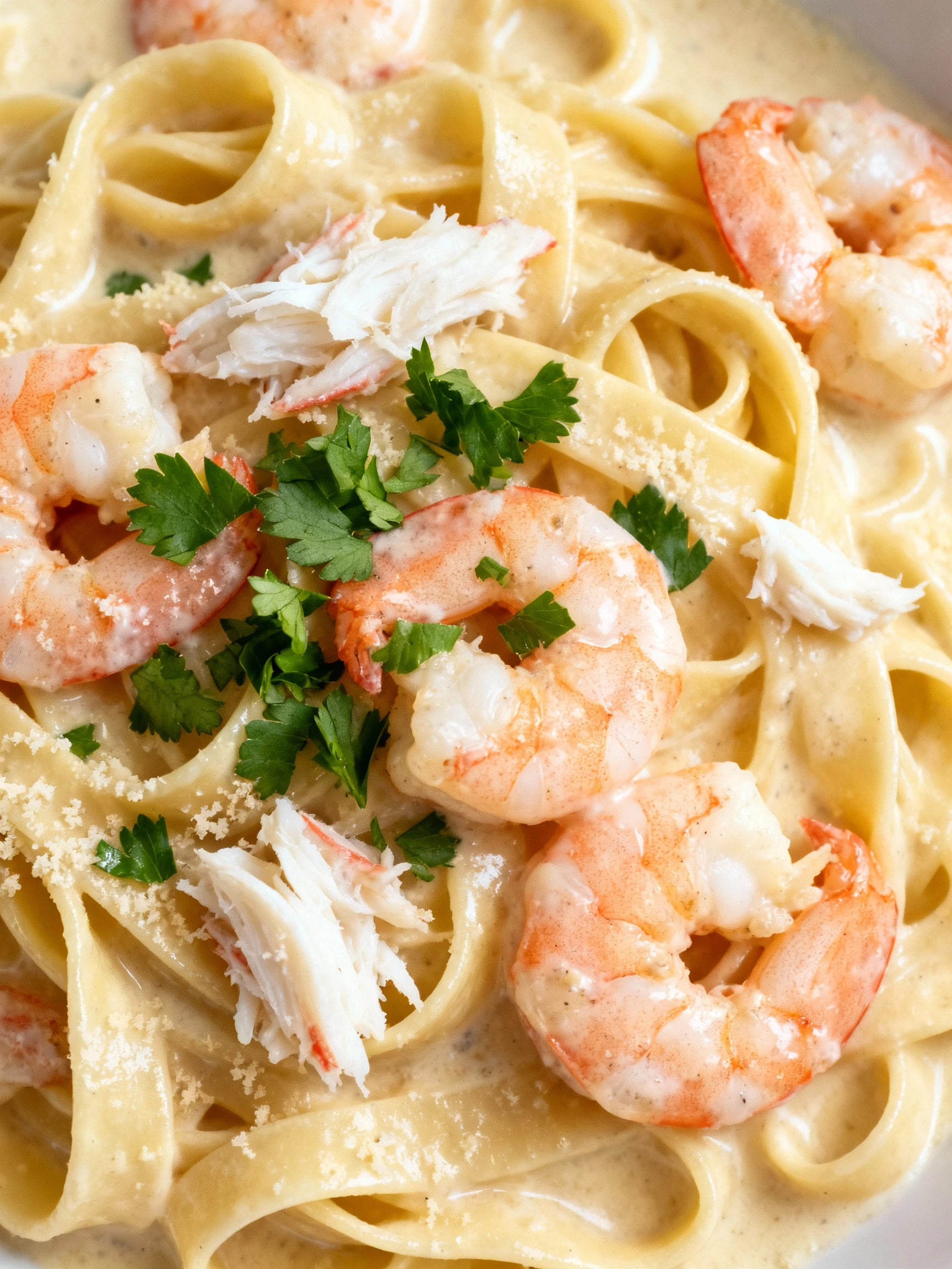 Shrimp and Crab Alfredo | Creamy Seafood Pasta Recipe finished