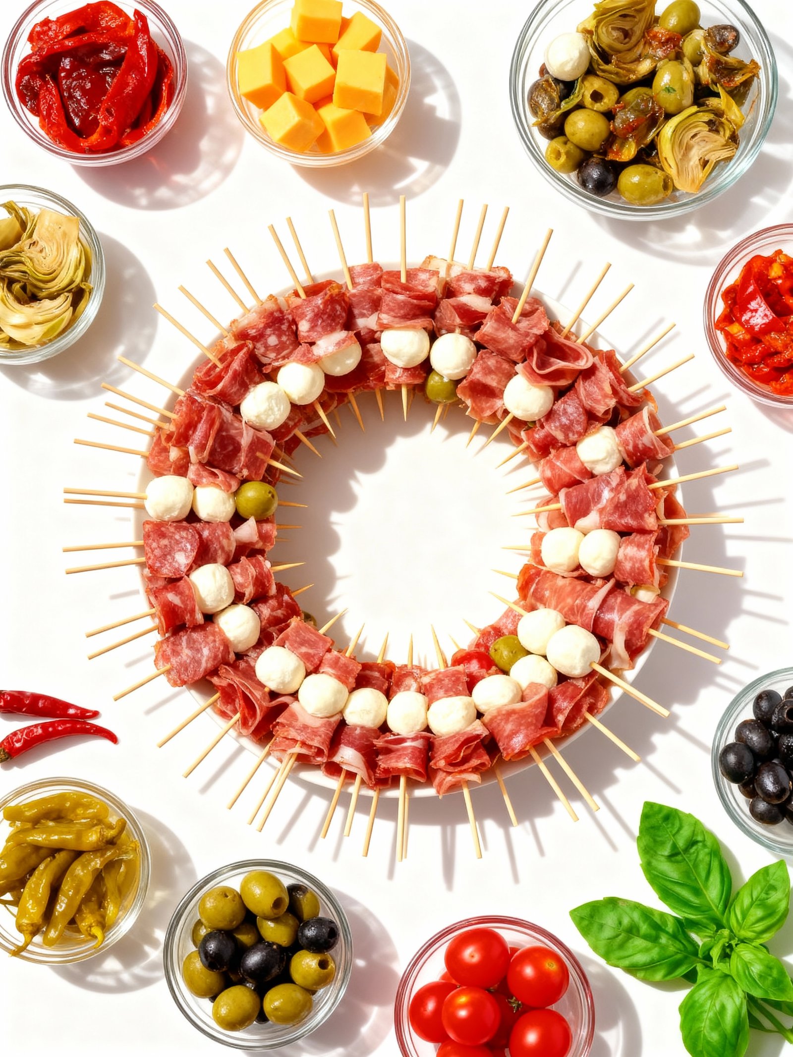 Antipasto Charcuterie Wreath ingredients