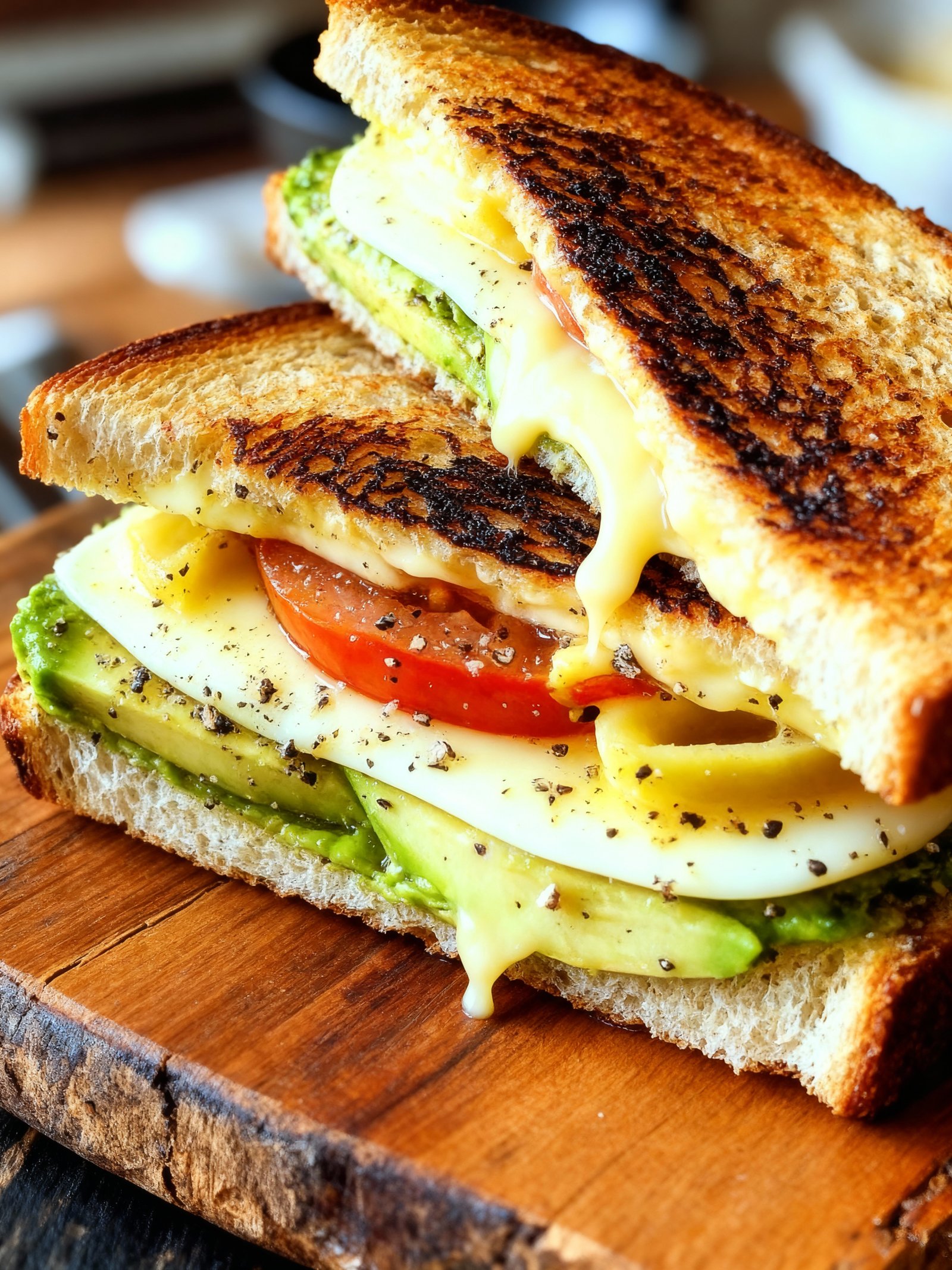 Avocado Mozzarella Tomato Grilled Cheese finished
