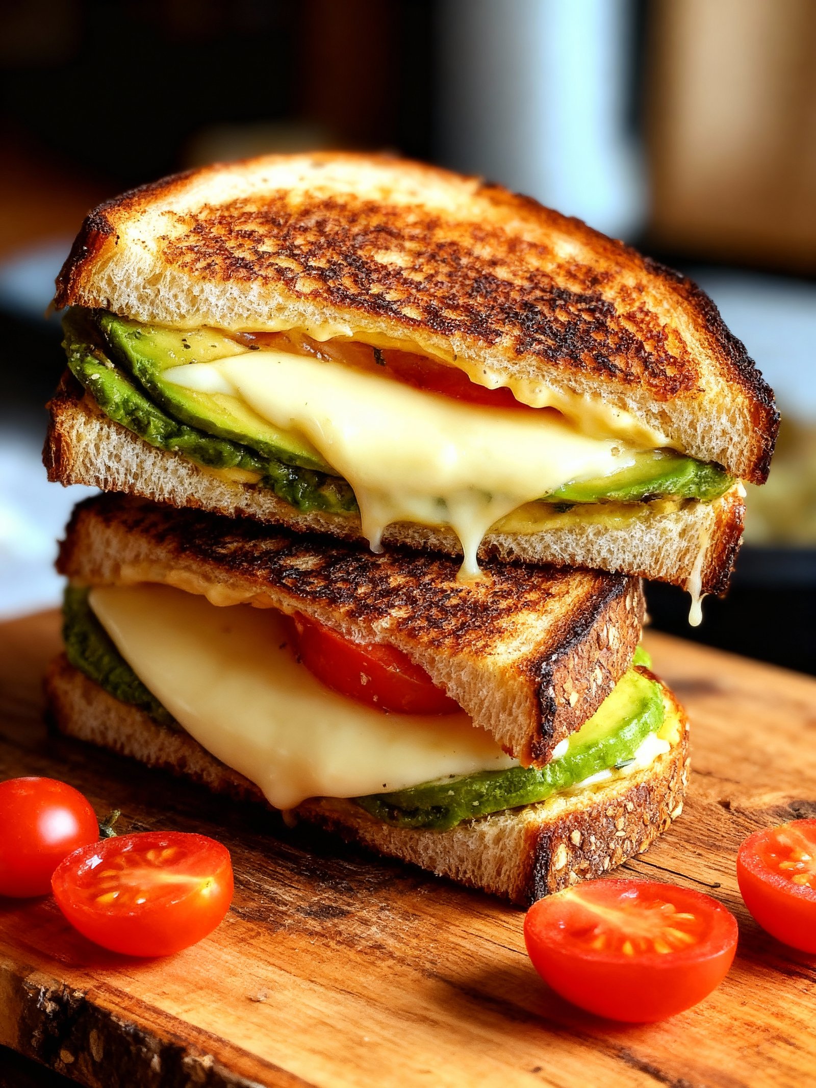 Avocado Mozzarella Tomato Grilled Cheese finished