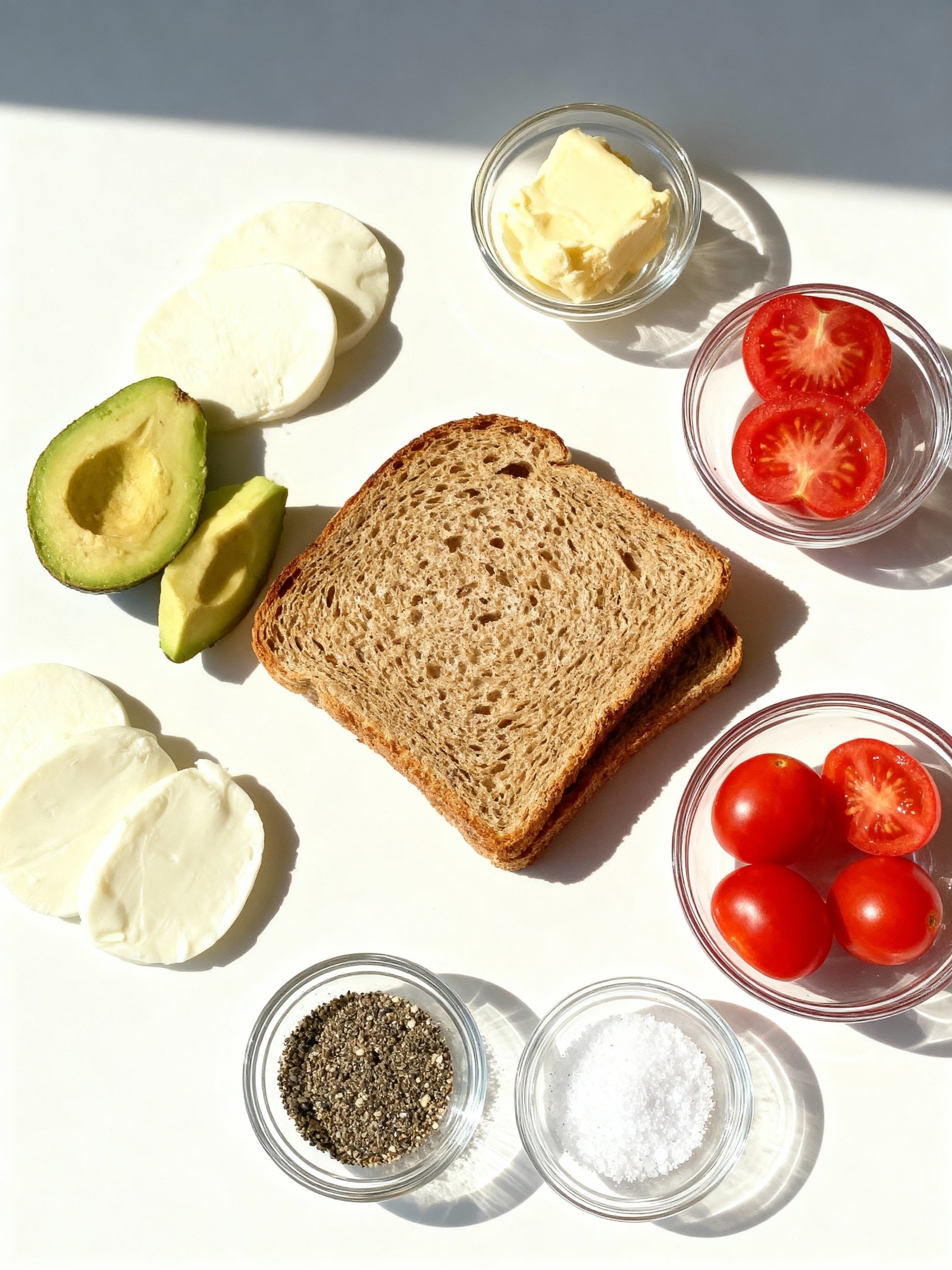 Avocado Mozzarella Tomato Grilled Cheese ingredients