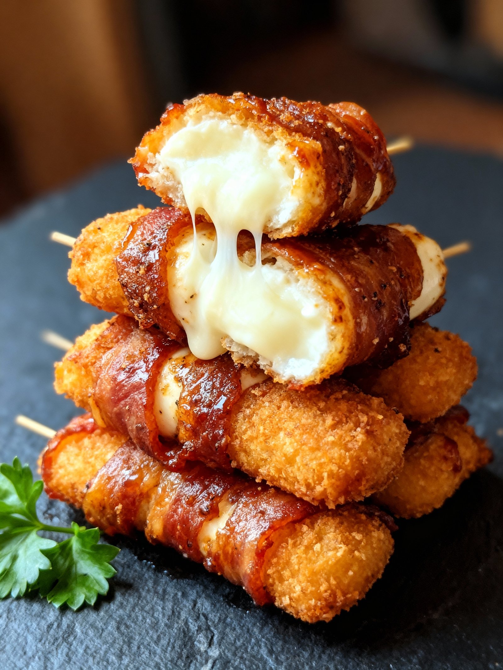 BBQ Bacon Mozzarella Sticks finished