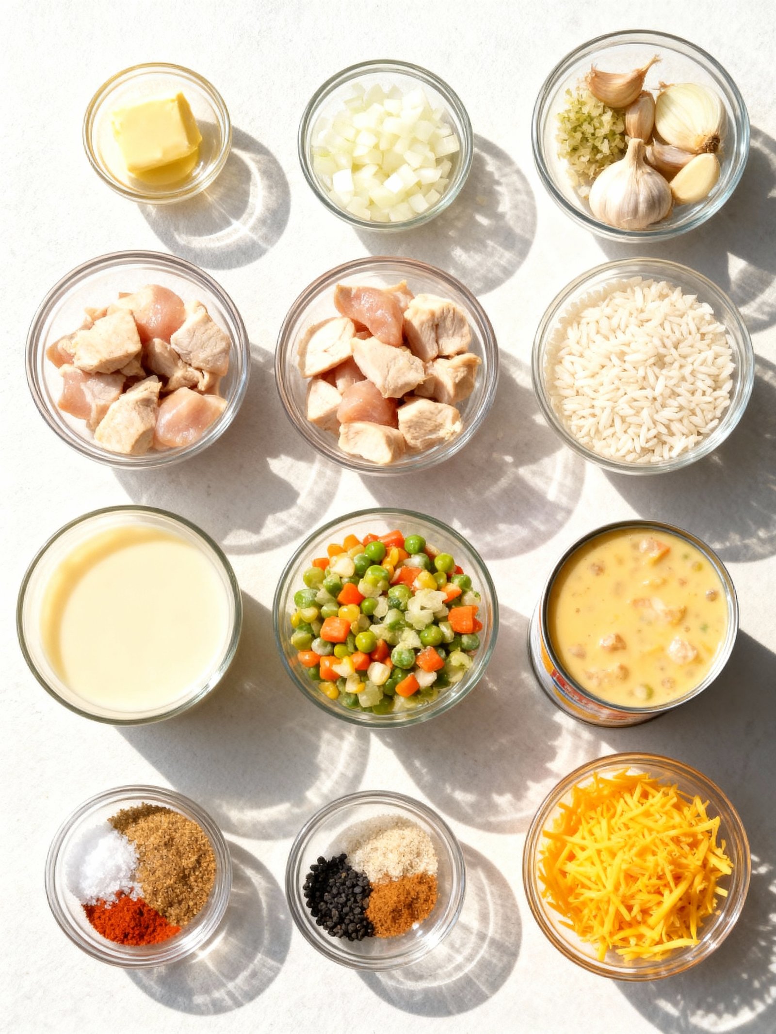 Cheesy chicken and rice ingredients