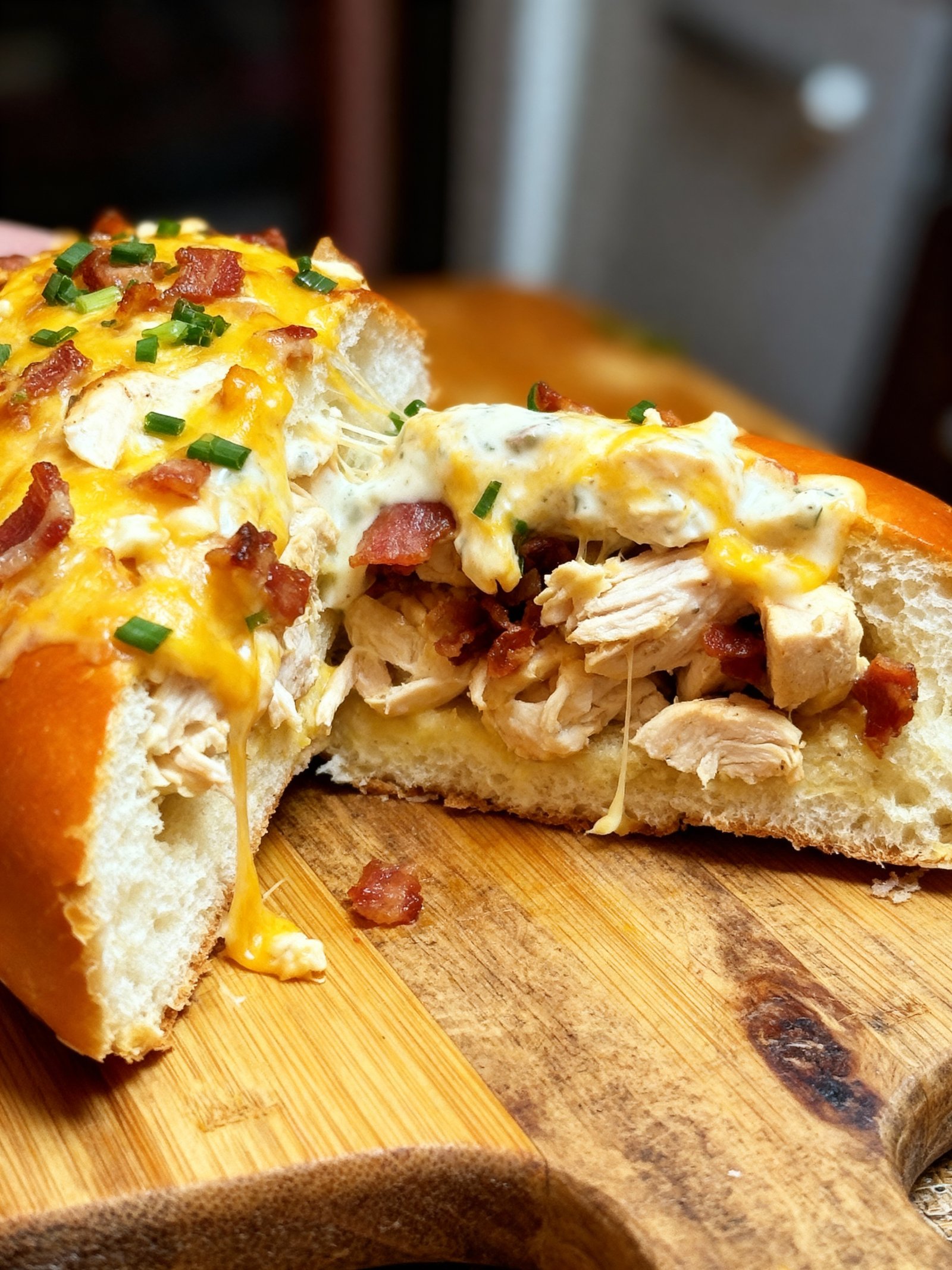 Chicken Bacon Ranch Stuffed Bread finished