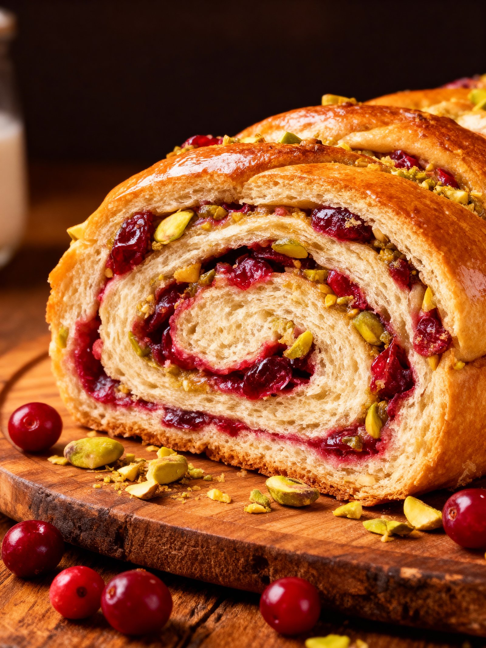 Cranberry Pistachio Babka Wreath finished