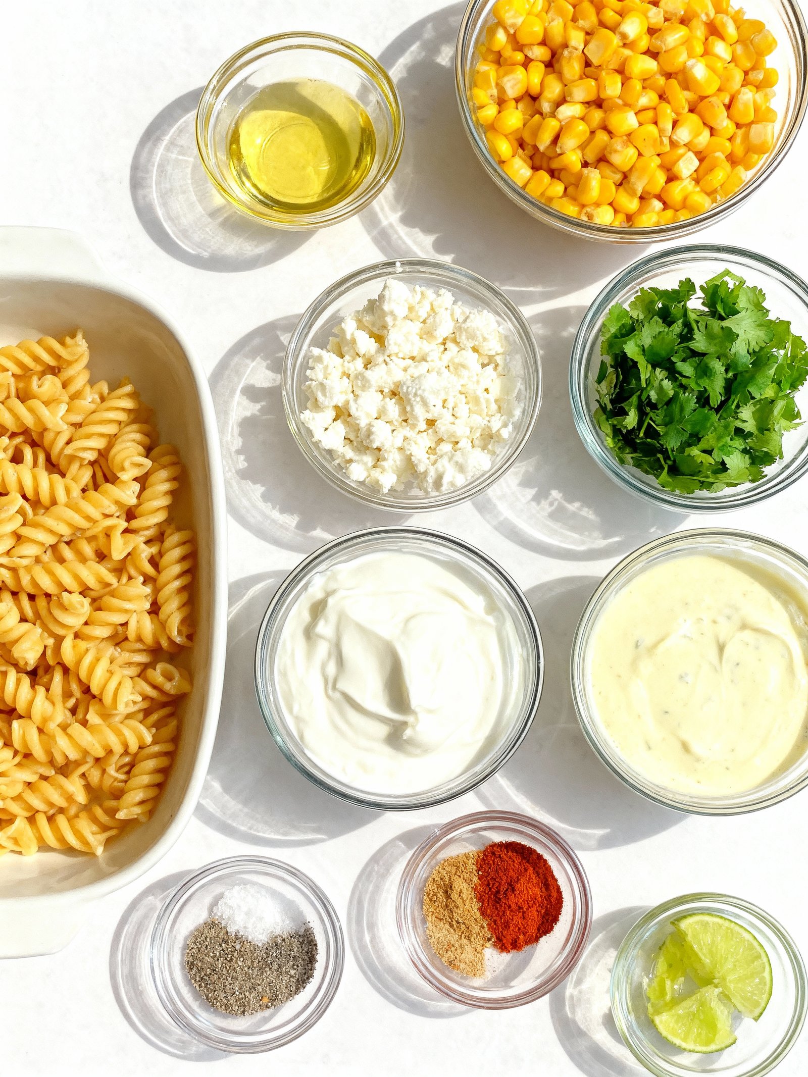 Creamy Mexican Street Corn Pasta Salad ingredients
