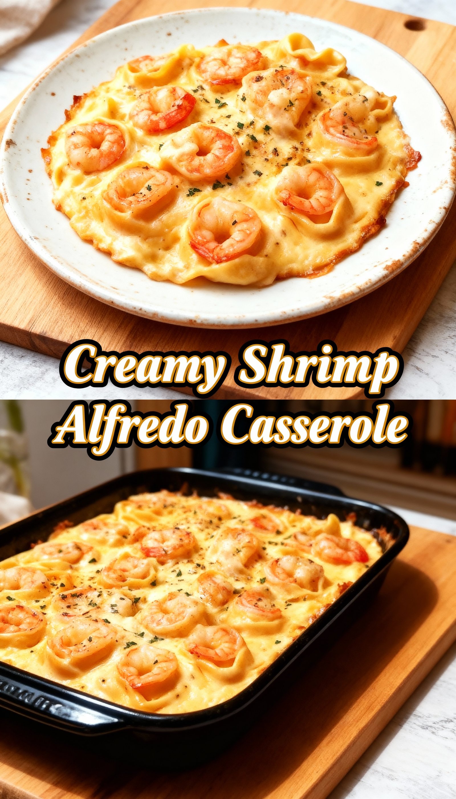 Creamy Shrimp Tortellini Alfredo Casserole finished