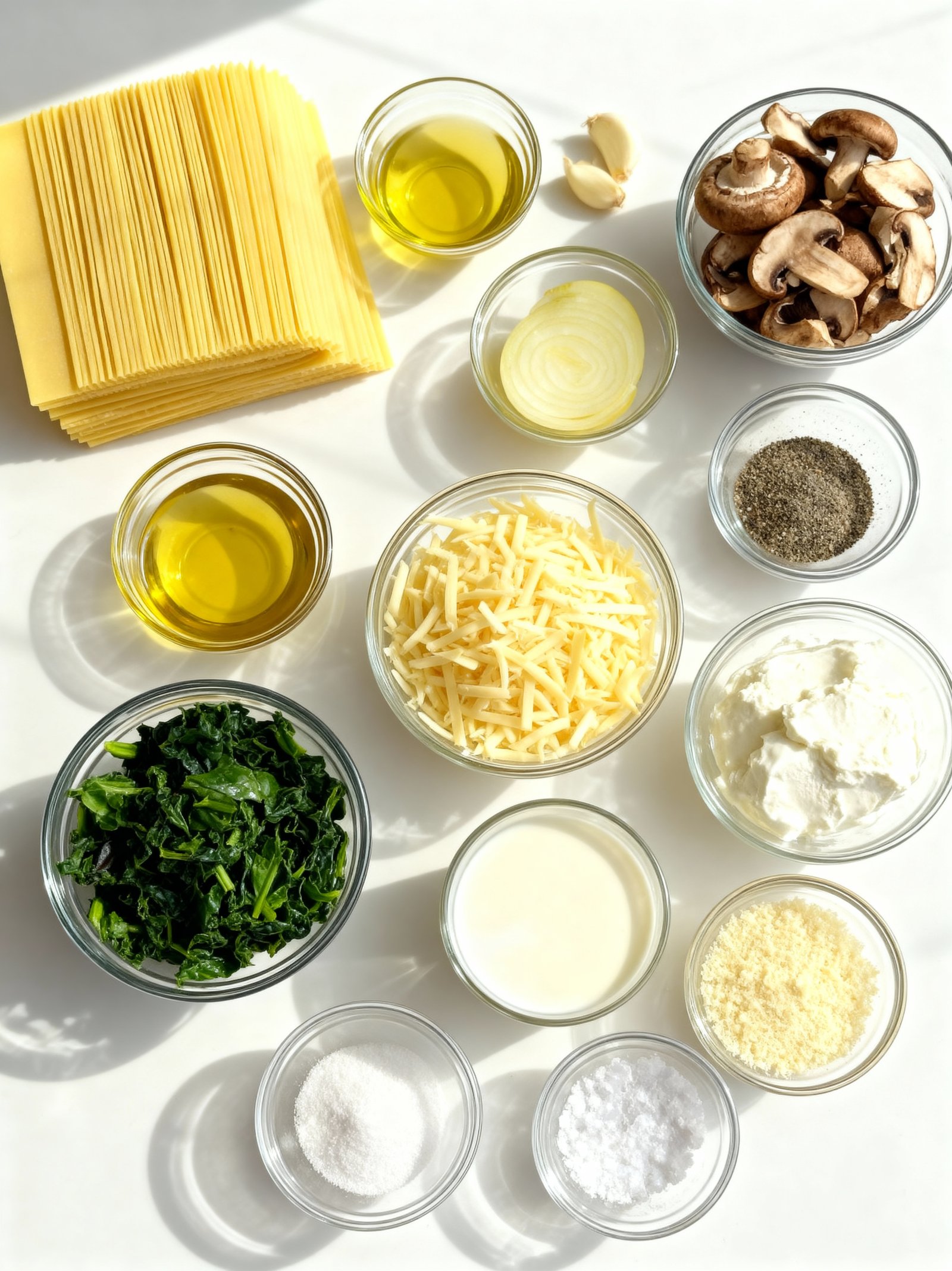 Creamy Spinach Mushroom Lasagna ingredients