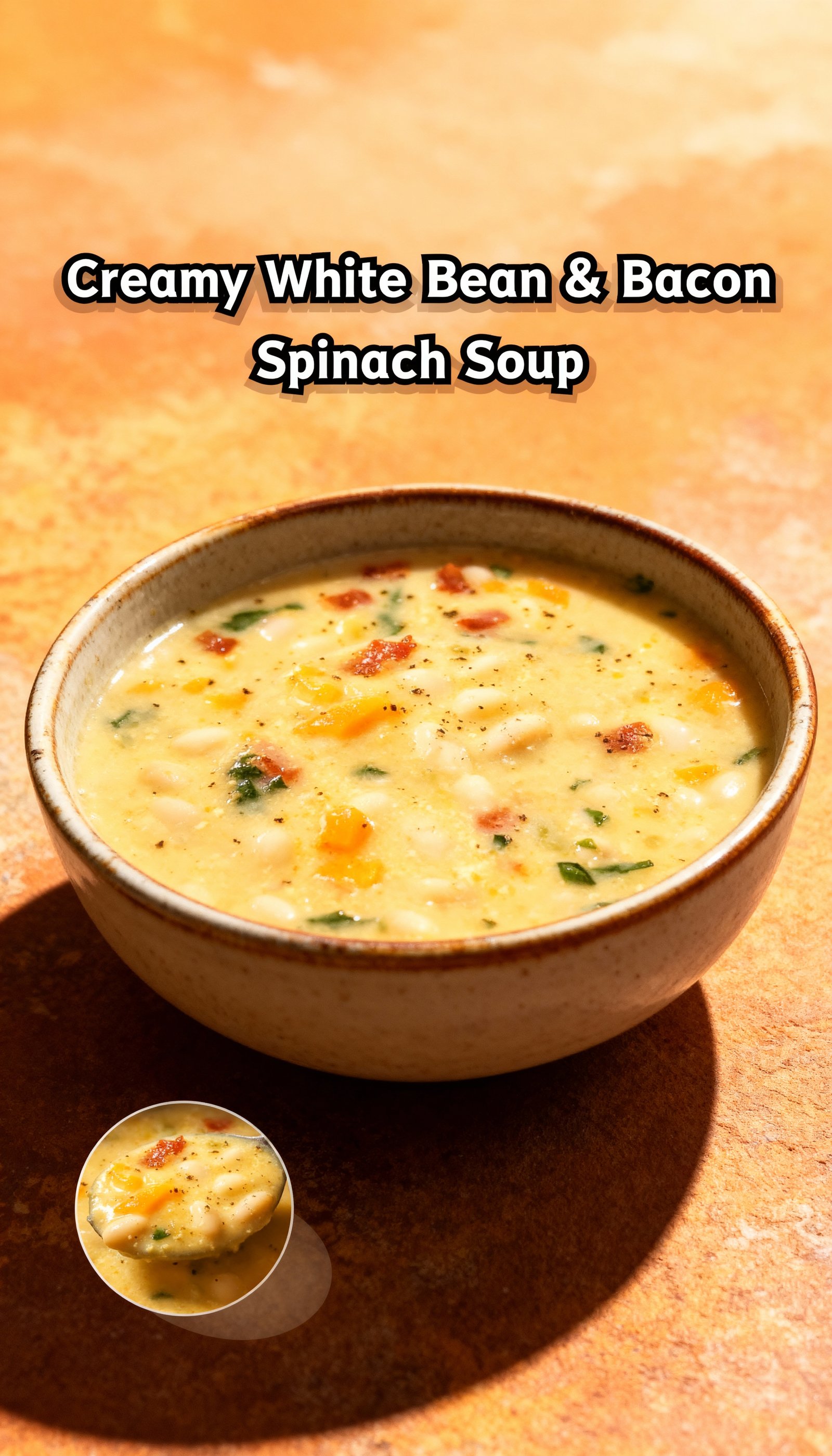 Creamy White Bean & Bacon Spinach Soup finished