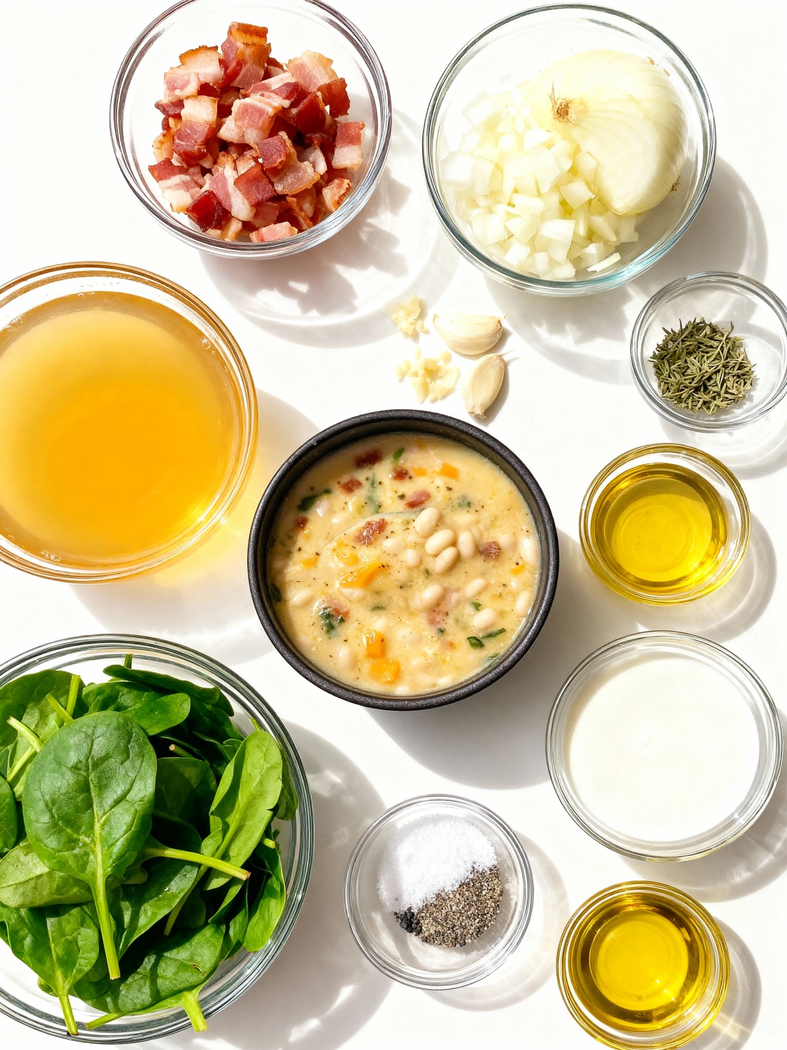 Creamy White Bean & Bacon Spinach Soup ingredients