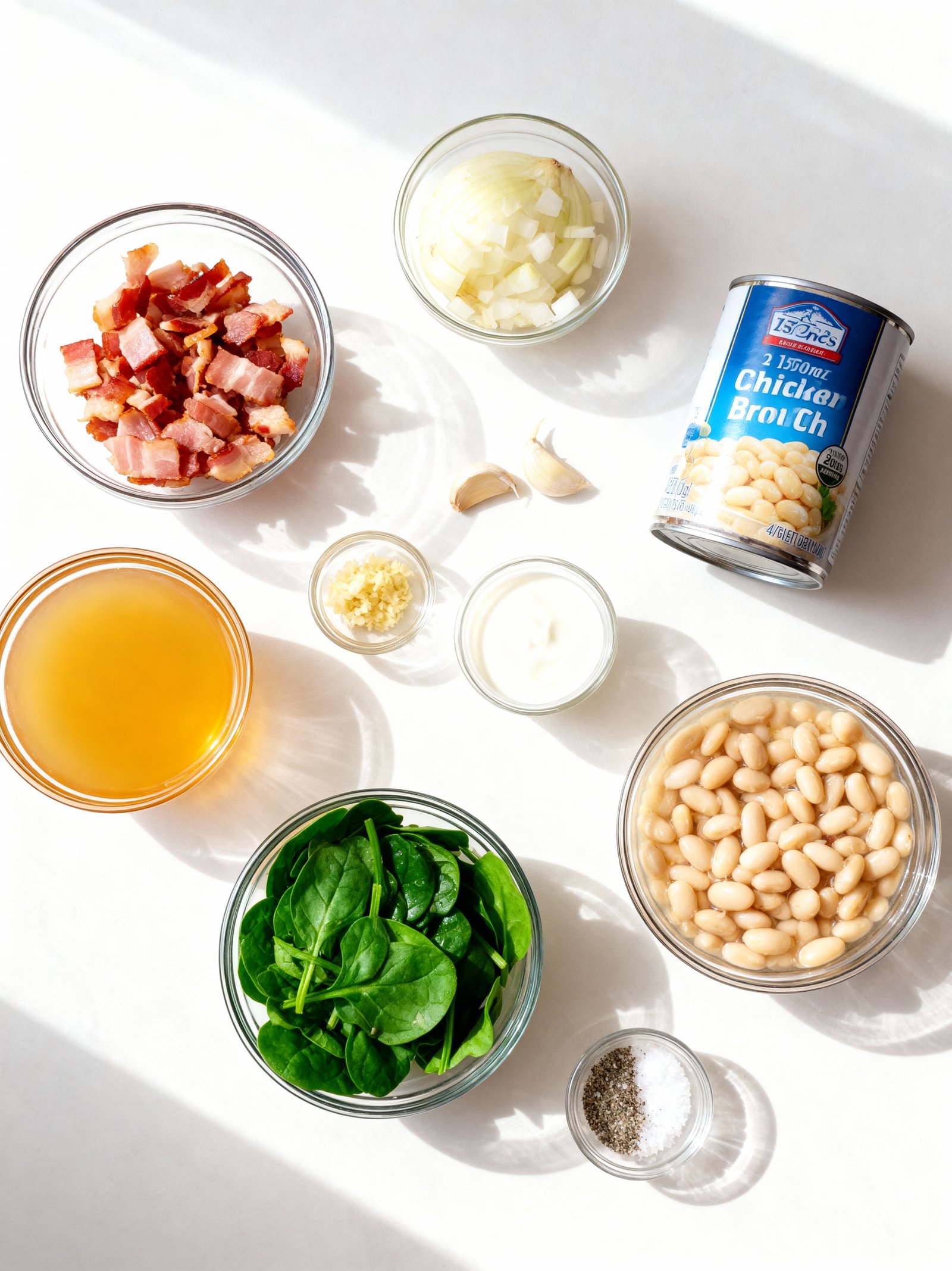 Creamy White Bean & Bacon Spinach Soup ingredients