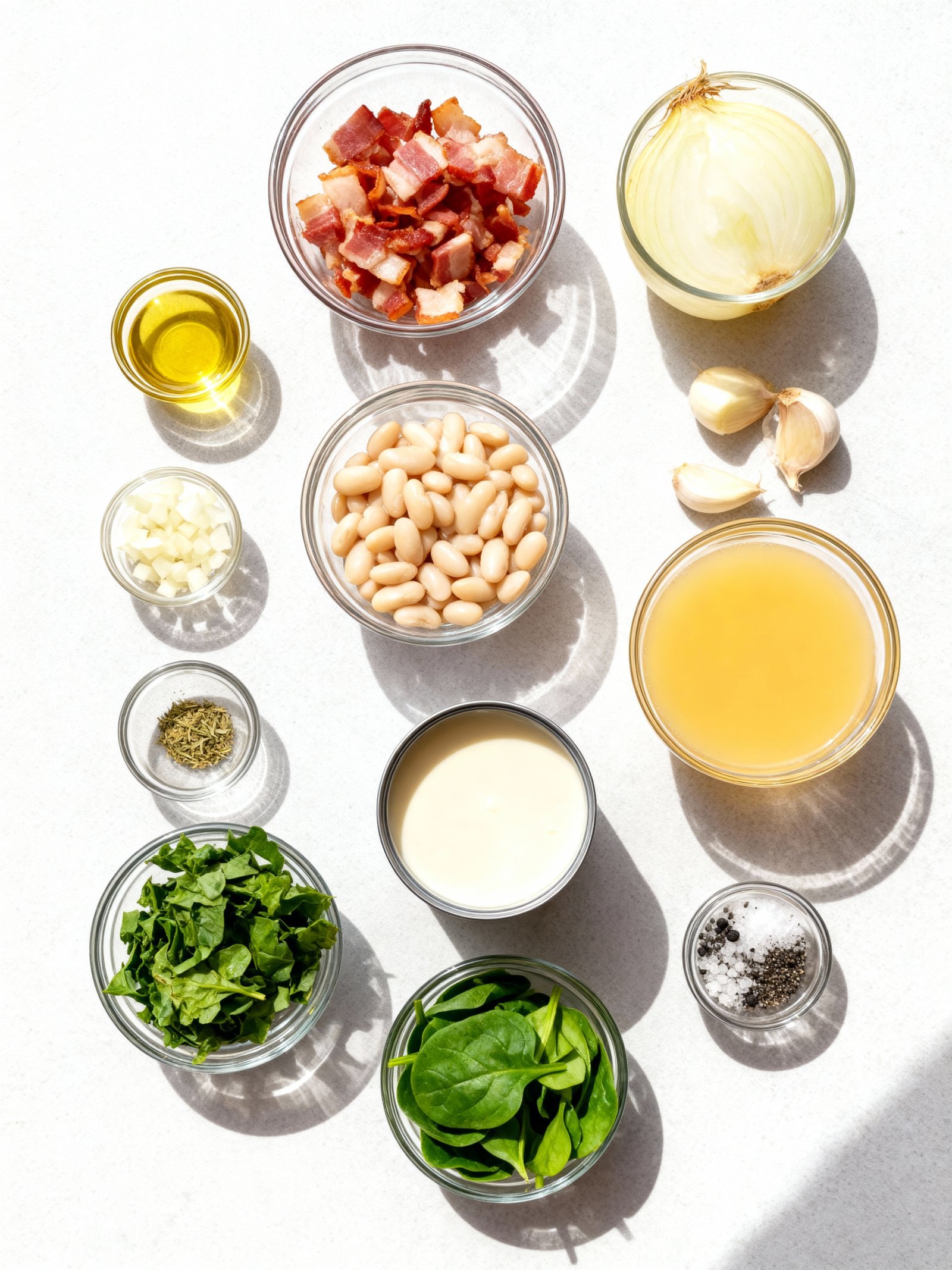 Creamy White Bean & Bacon Spinach Soup ingredients