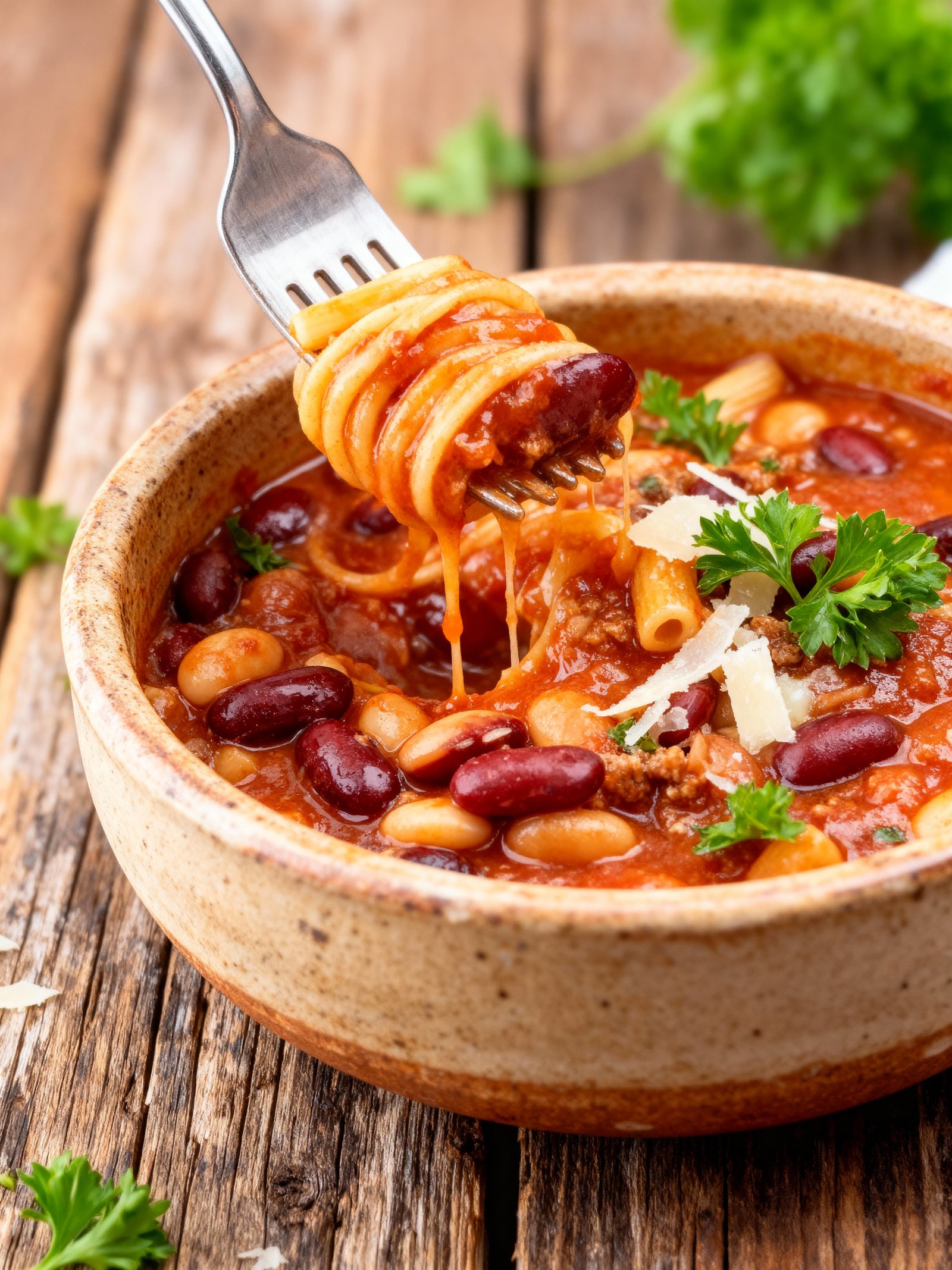 Crockpot Pasta Fagioli finished
