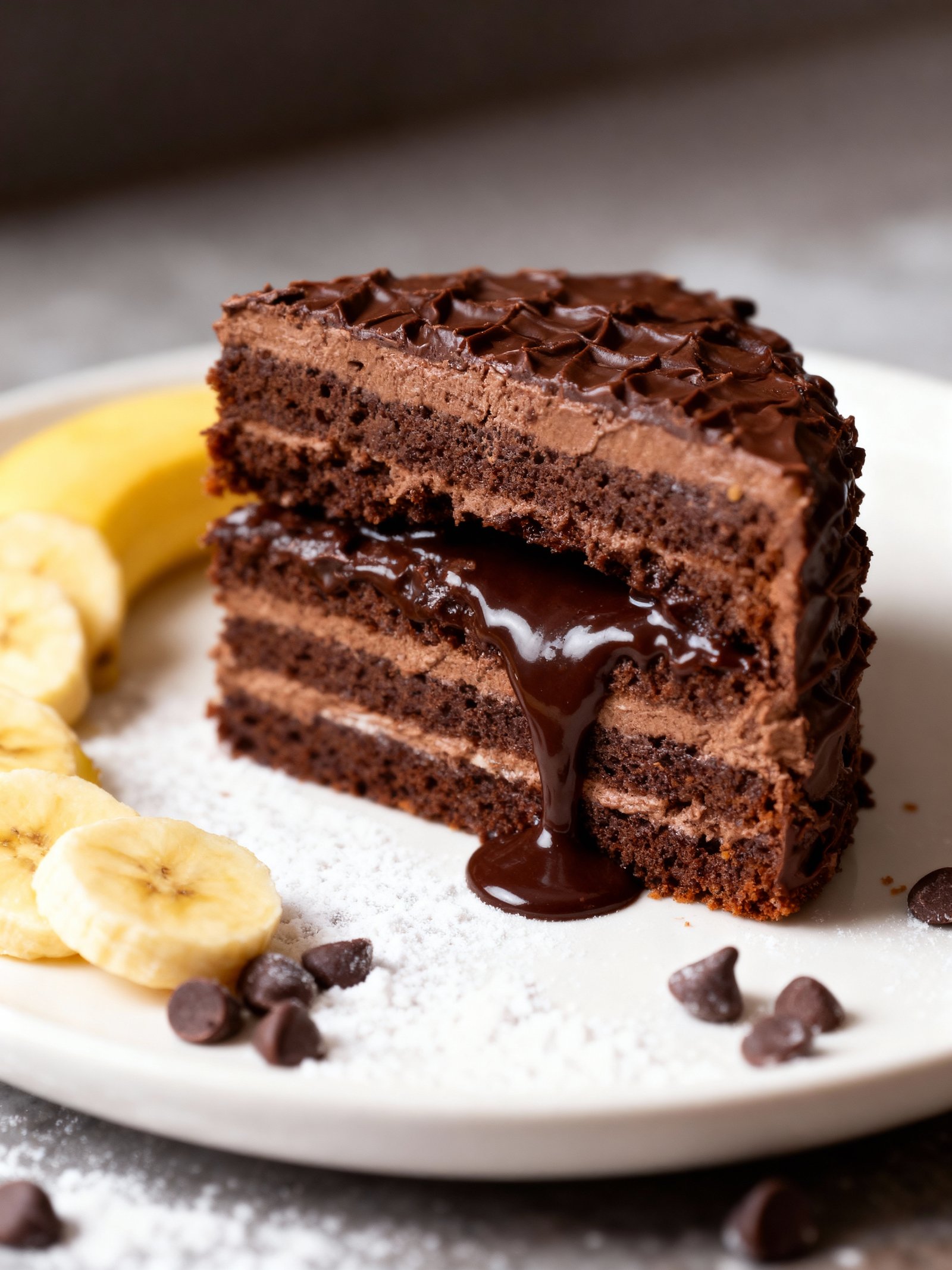 Double Chocolate Banana Layer Cake finished