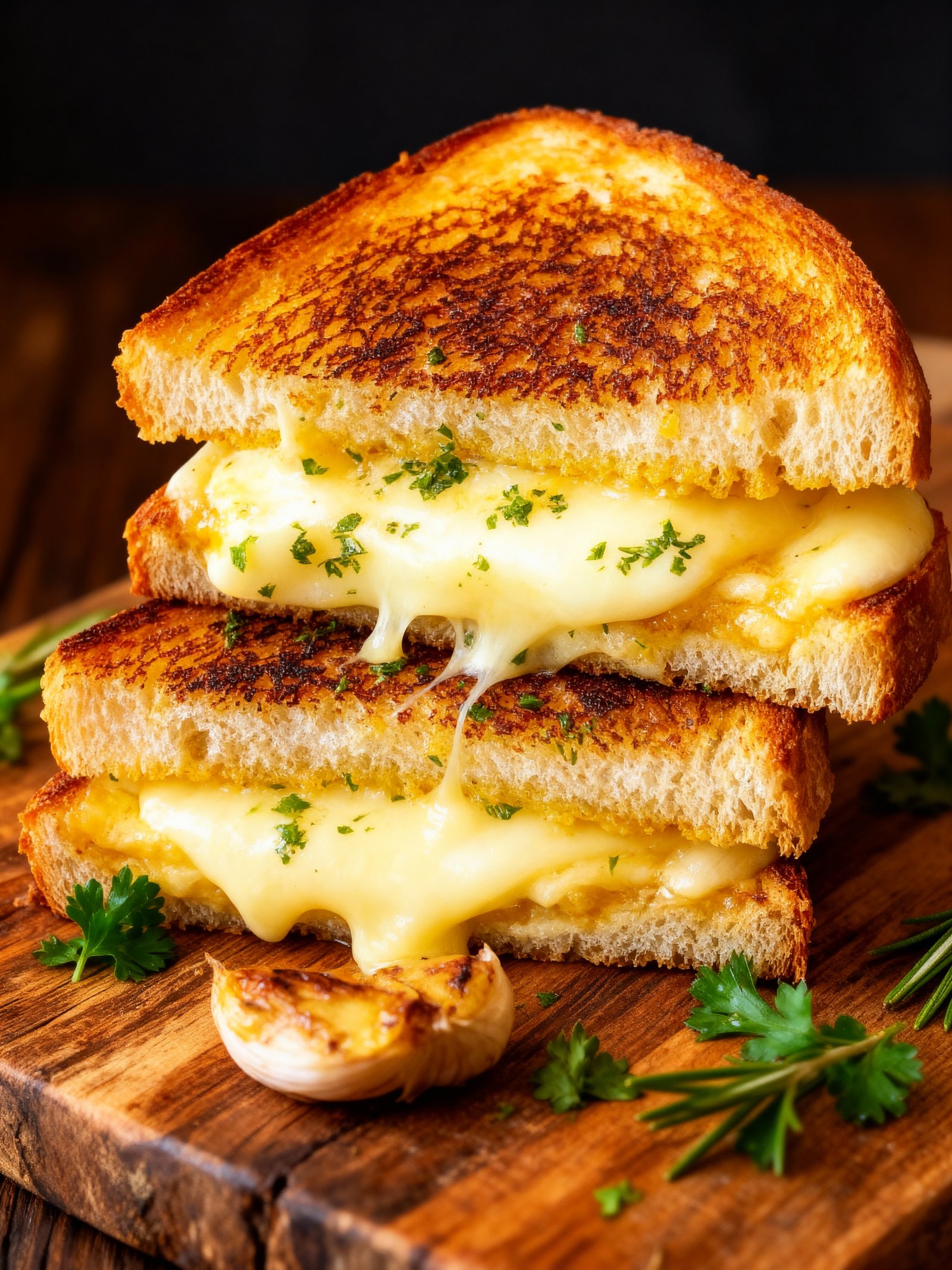 Garlic Bread Grilled Cheese finished