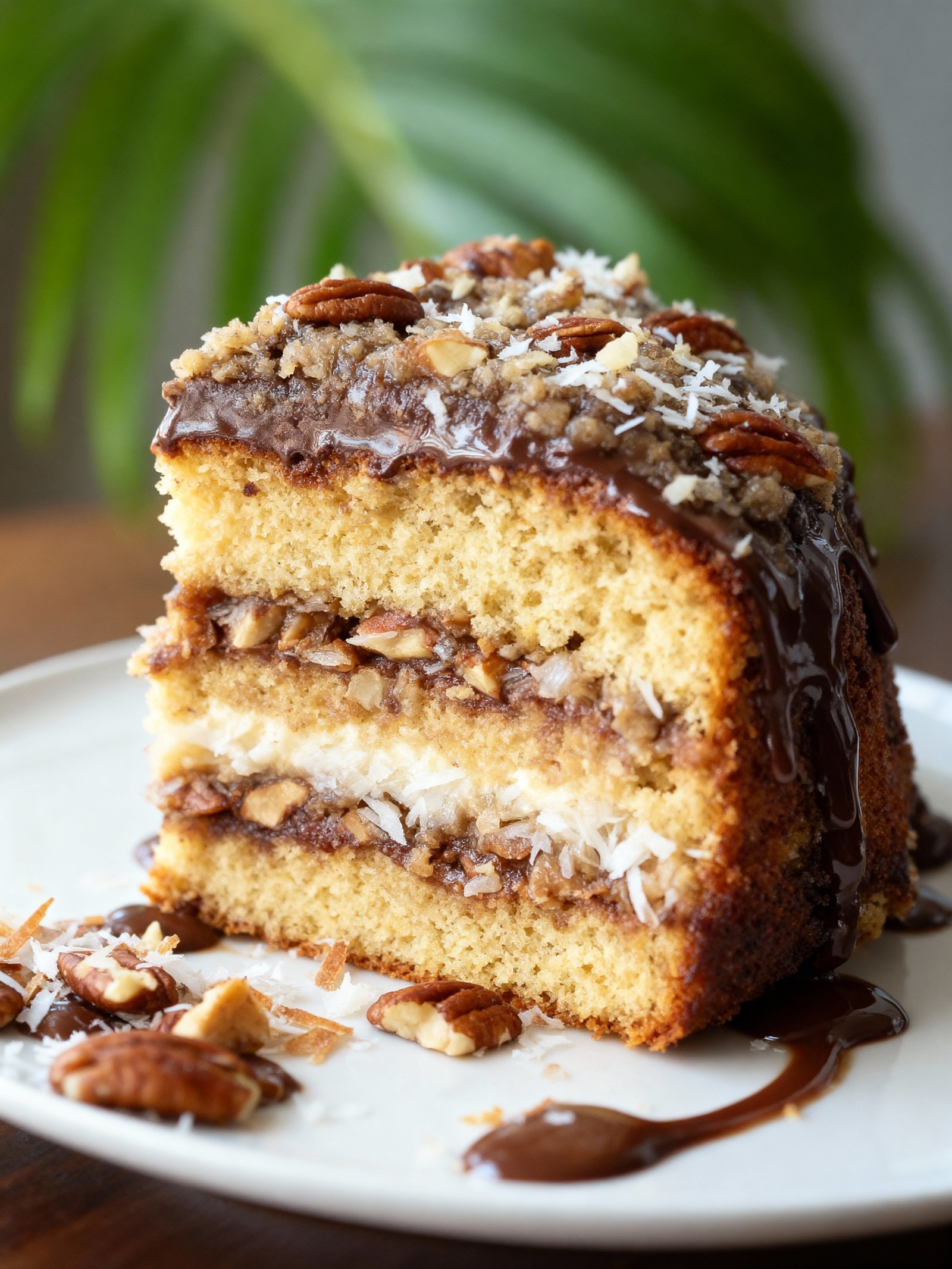 German Chocolate Pecan Pound Cake finished