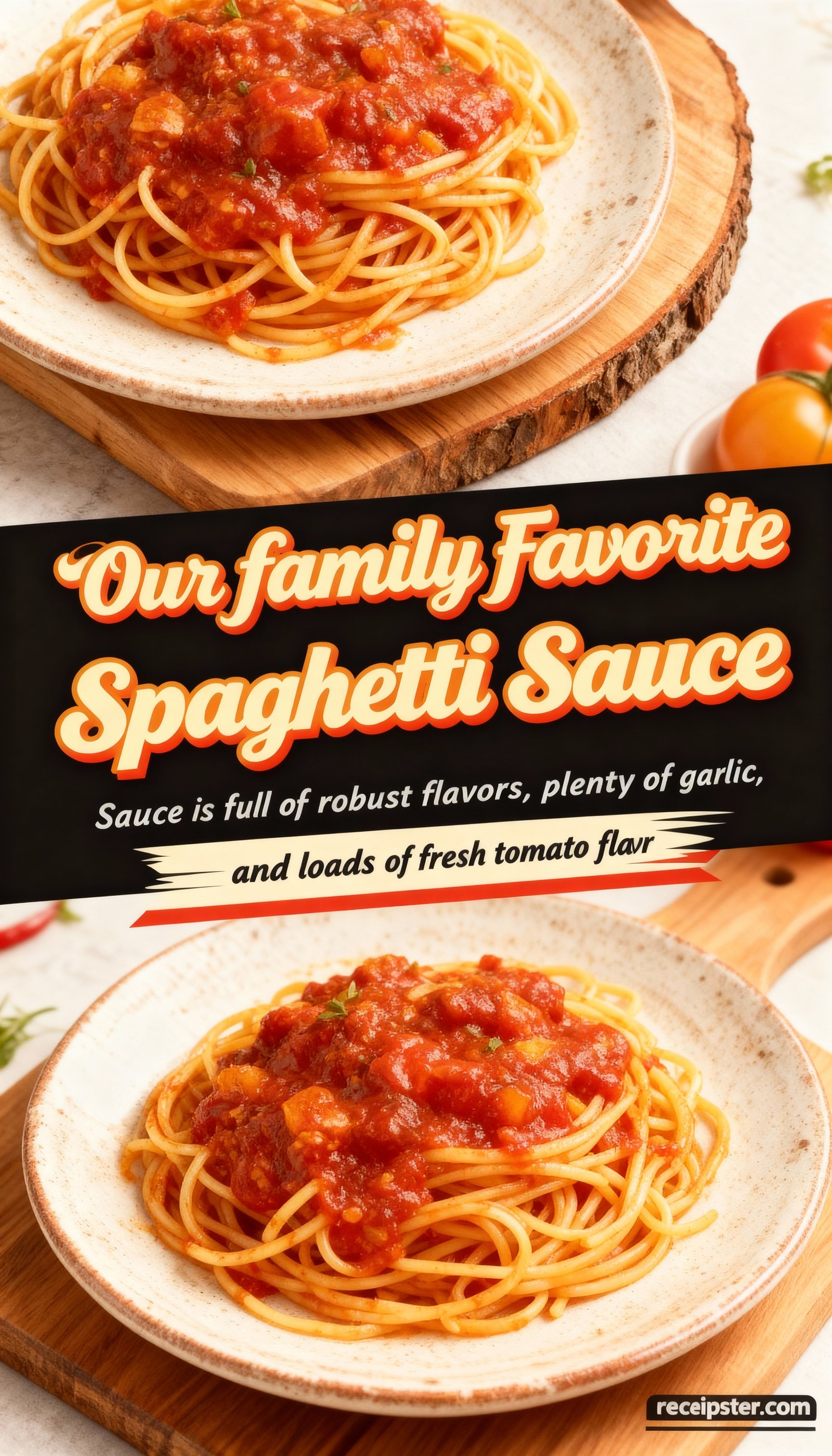 Our family favorite Homemade Spaghetti Sauce is full of robust flavors, plenty of garlic, and loads of fresh tomato flav finished