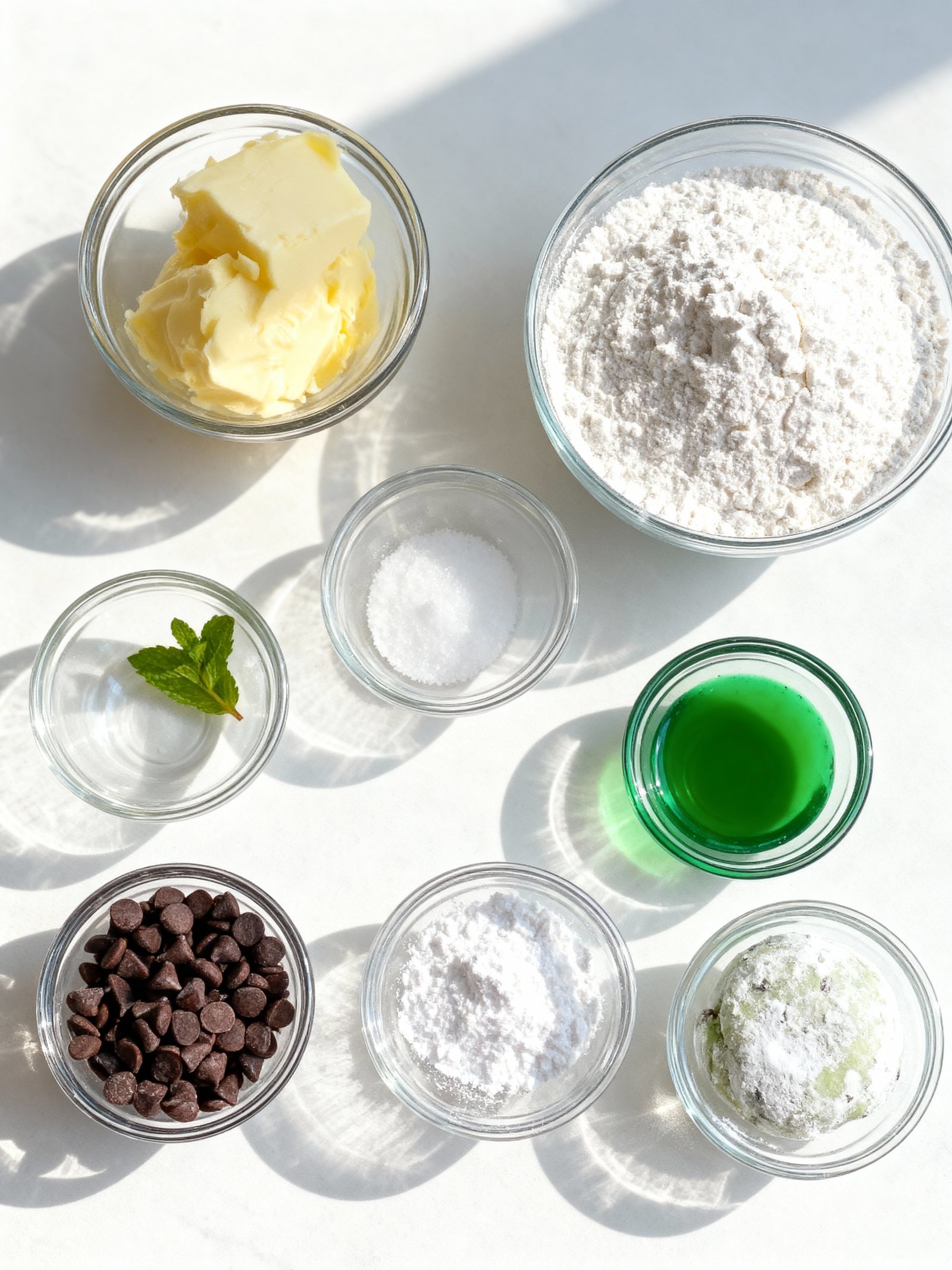 Mint Chocolate Chip Snowball Cookies ingredients